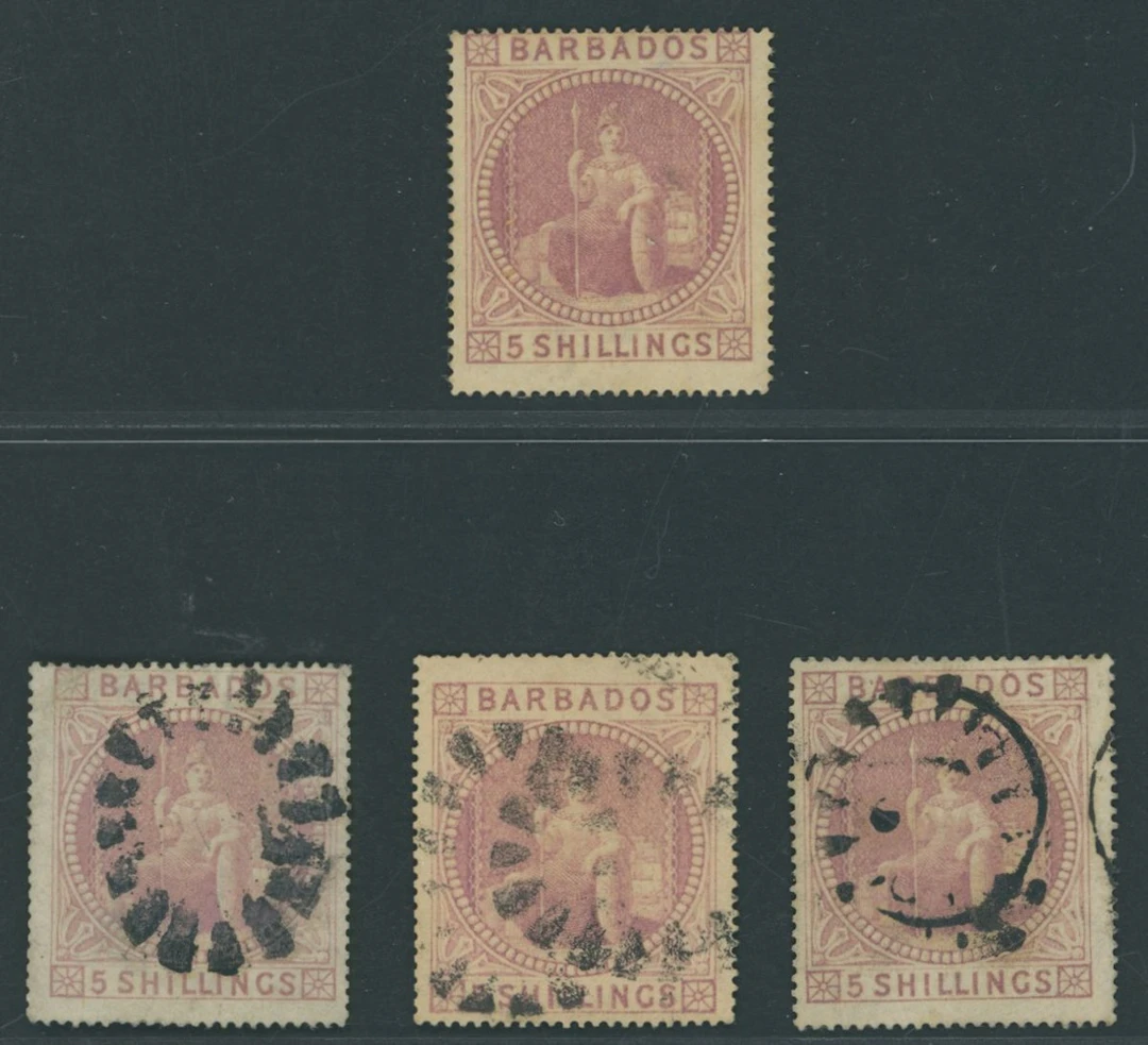 Barbados Britannia Issues 1873 (June) 5/- dull rose, unused without