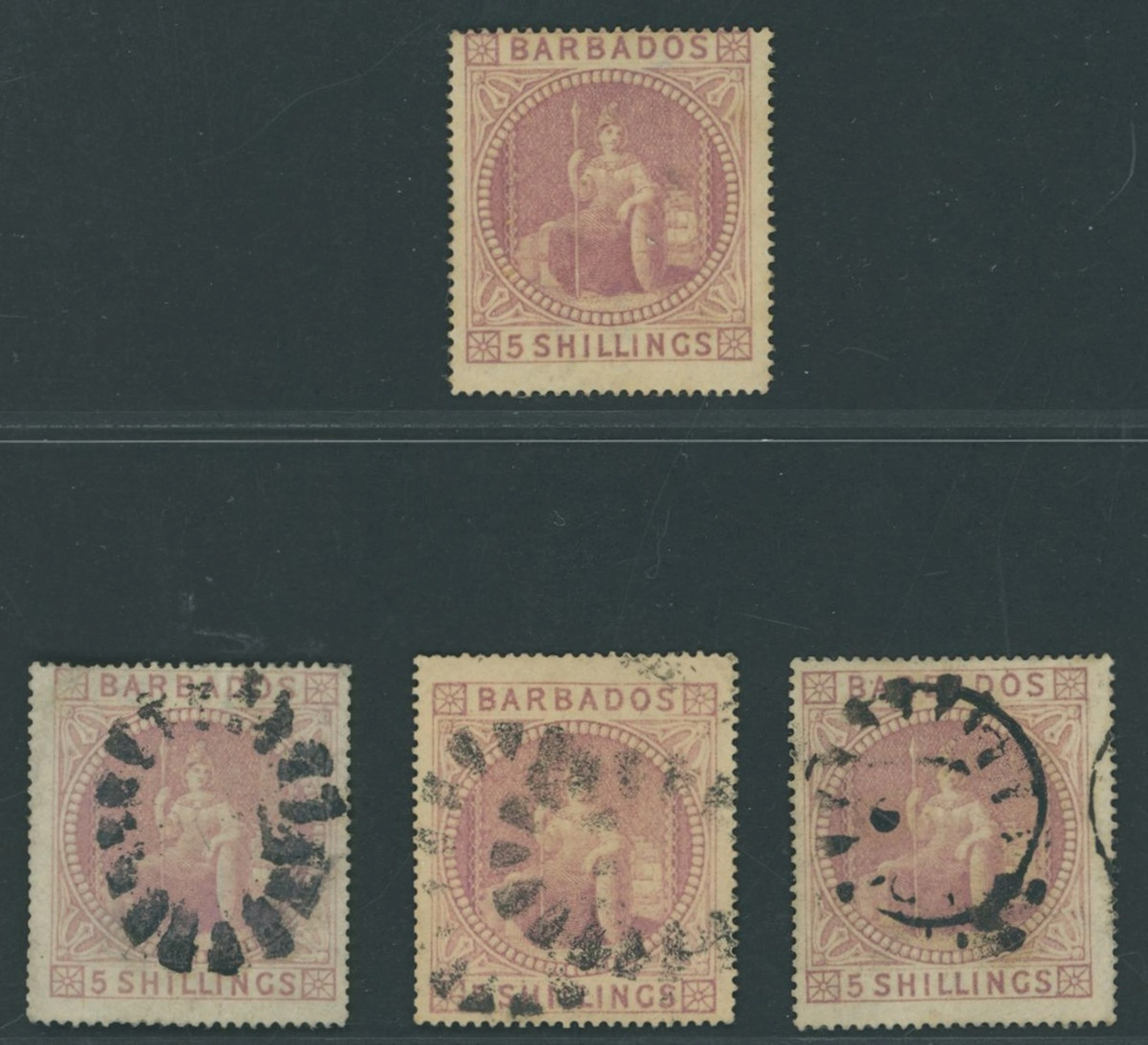 Barbados Britannia Issues 1873 (June) 5/- dull rose, unused without