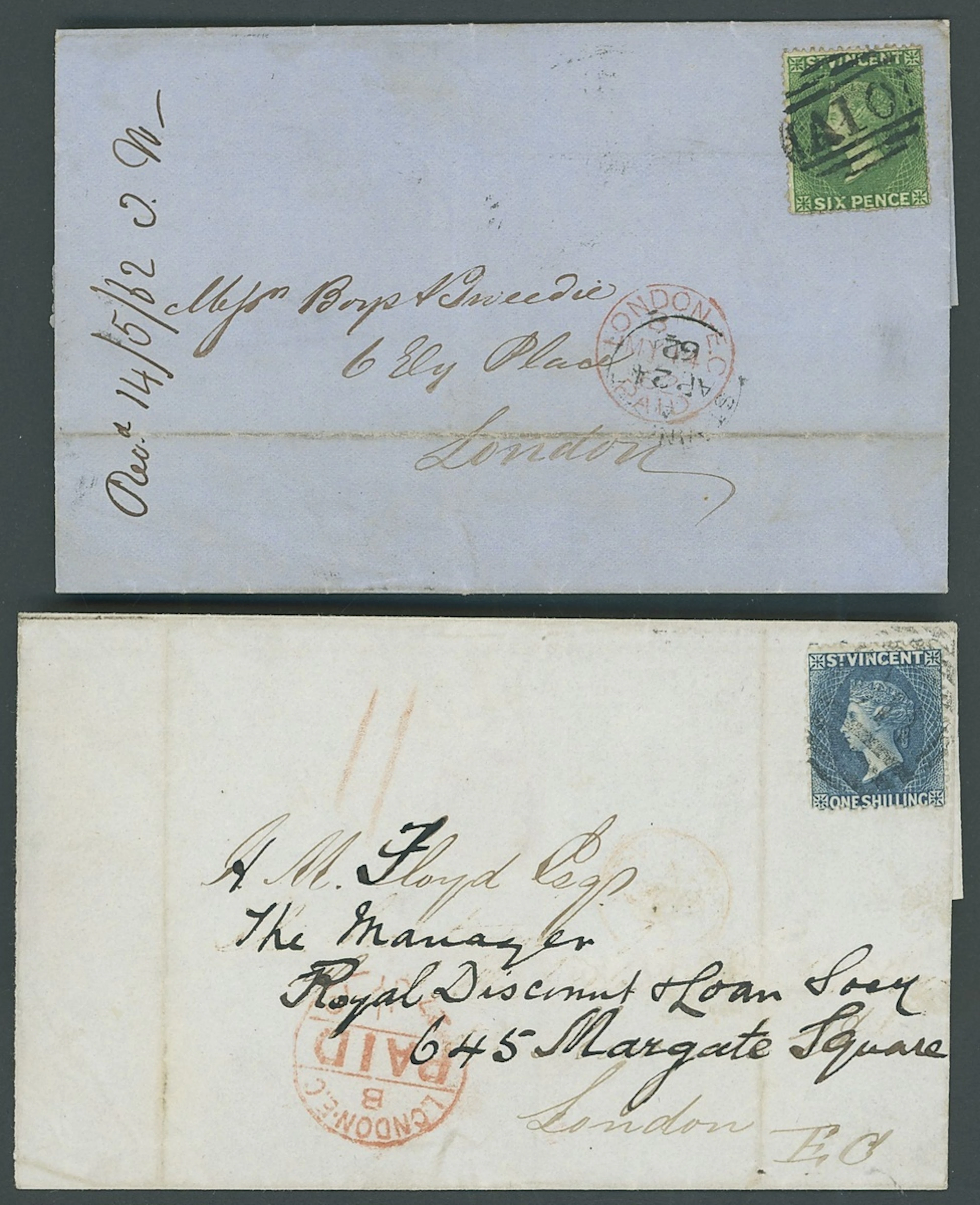 St. Vincent Covers and Cancellations 1862-1870 group of Perkins Bacon