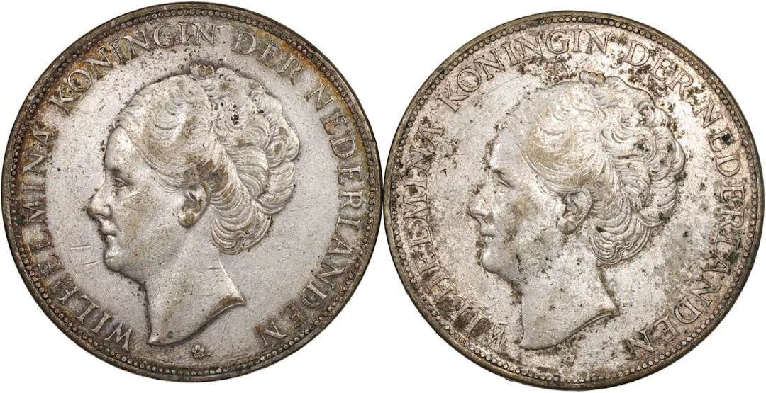 Netherlands, Wilhelmina, silver 2 1/2 gulden (2), 1929, 1930, (KM-165)
