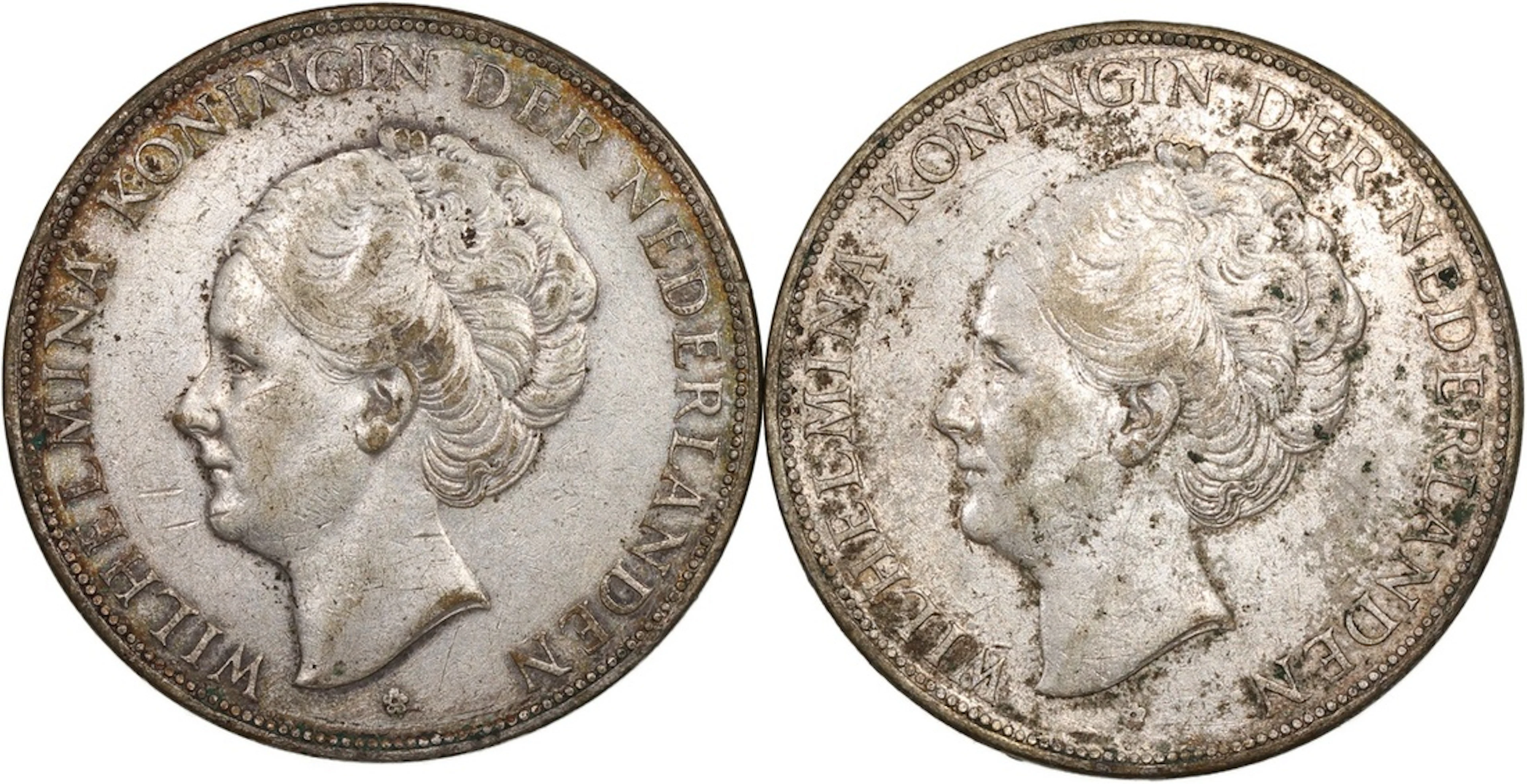 Netherlands, Wilhelmina, silver 2 1/2 gulden (2), 1929, 1930, (KM-165)