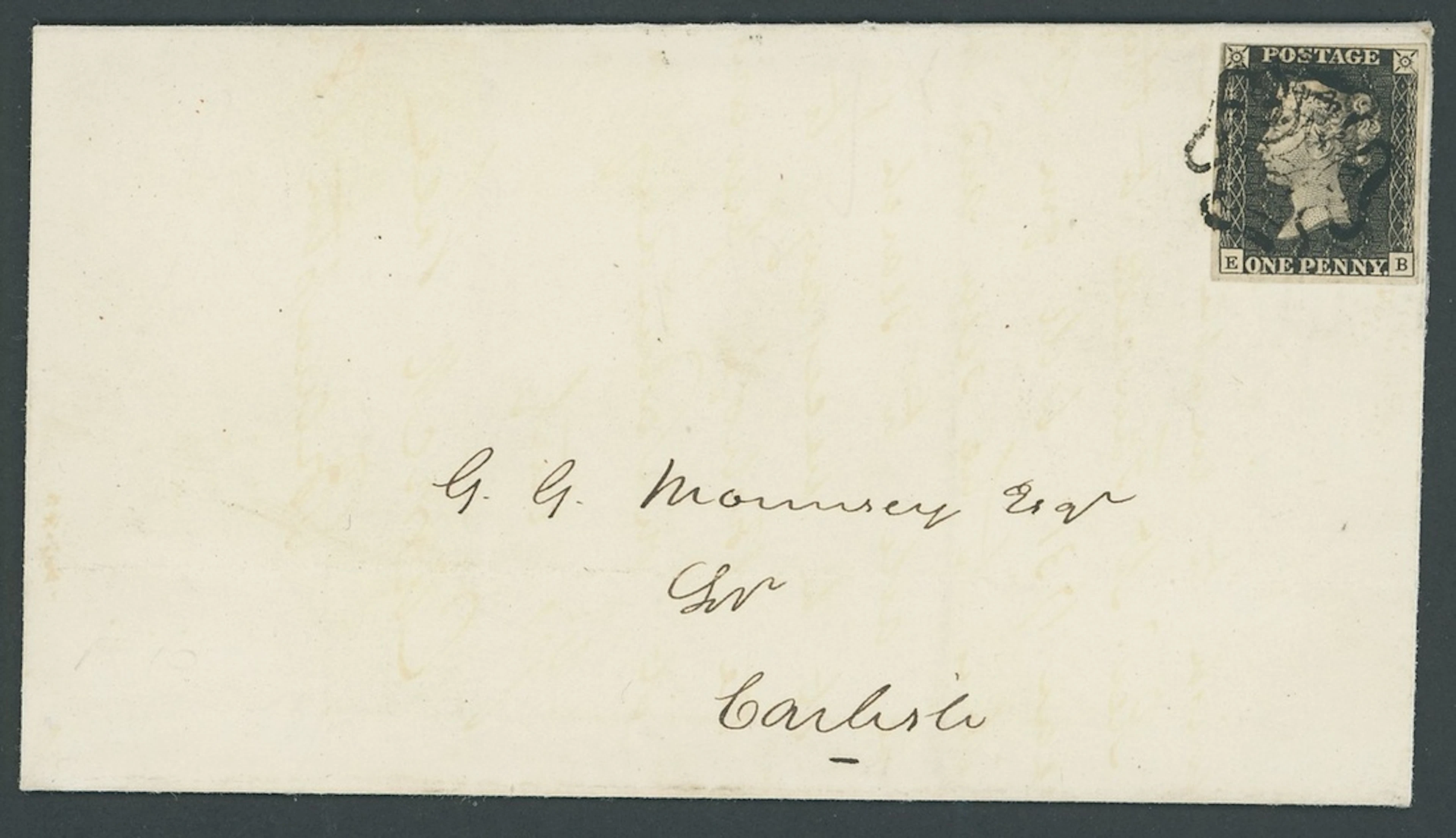 Great Britain 1840 One Penny Black Plate 10 EB, grey-black shade
