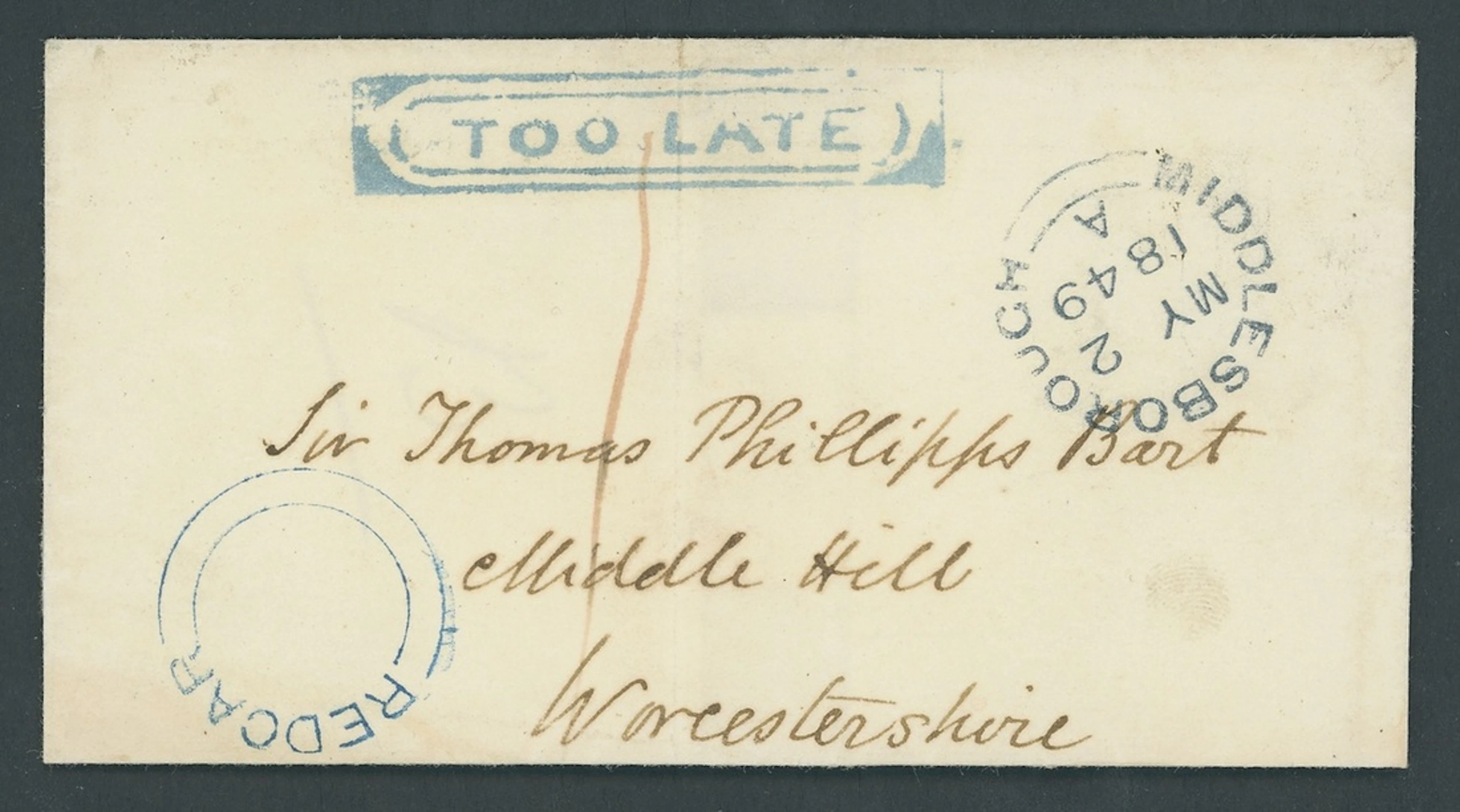 Great Britain Postal History 1849 (2 May), stampless entire to Worcestershire