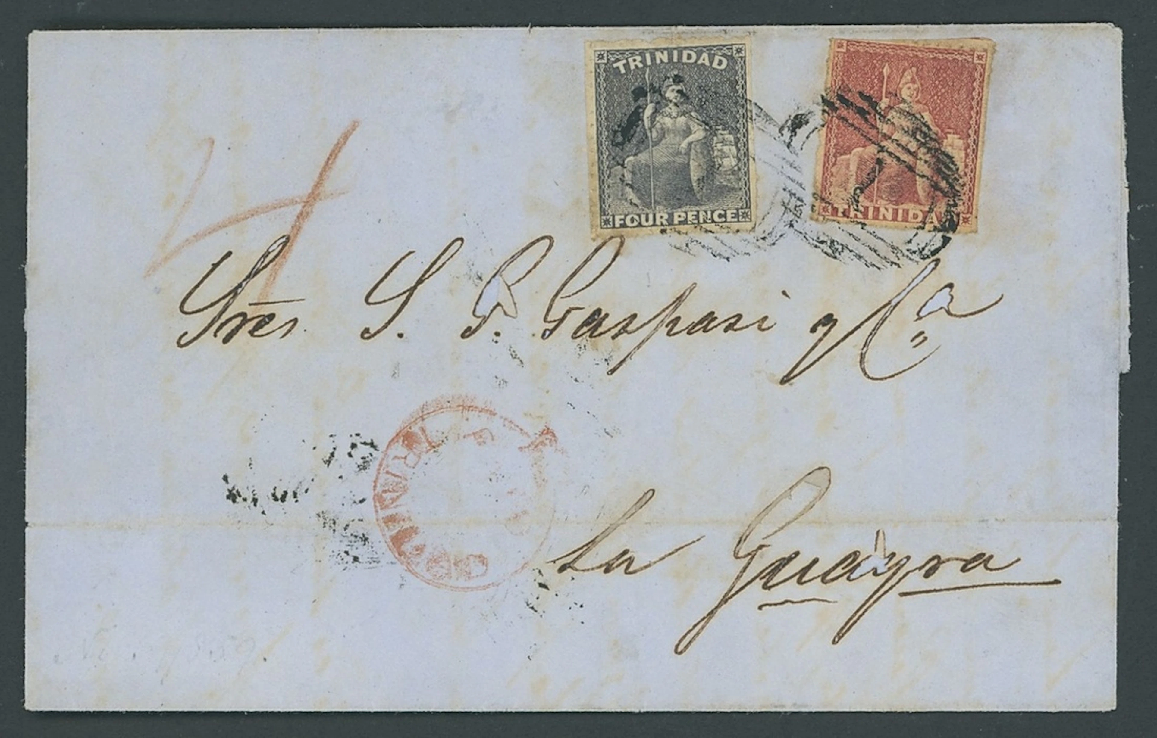 Trinidad Covers and Cancellations 1859 (9 Nov.) entire to La Guyara