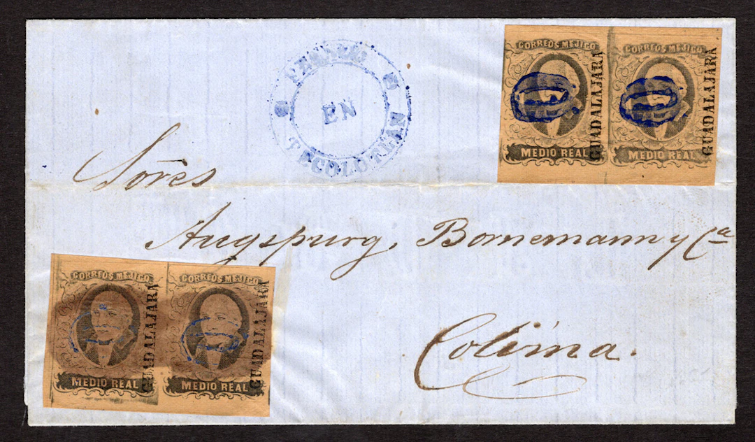 1861 "Hidalgos" Guadalajara. ½r. Black on Brown, two pairs, on a colorful