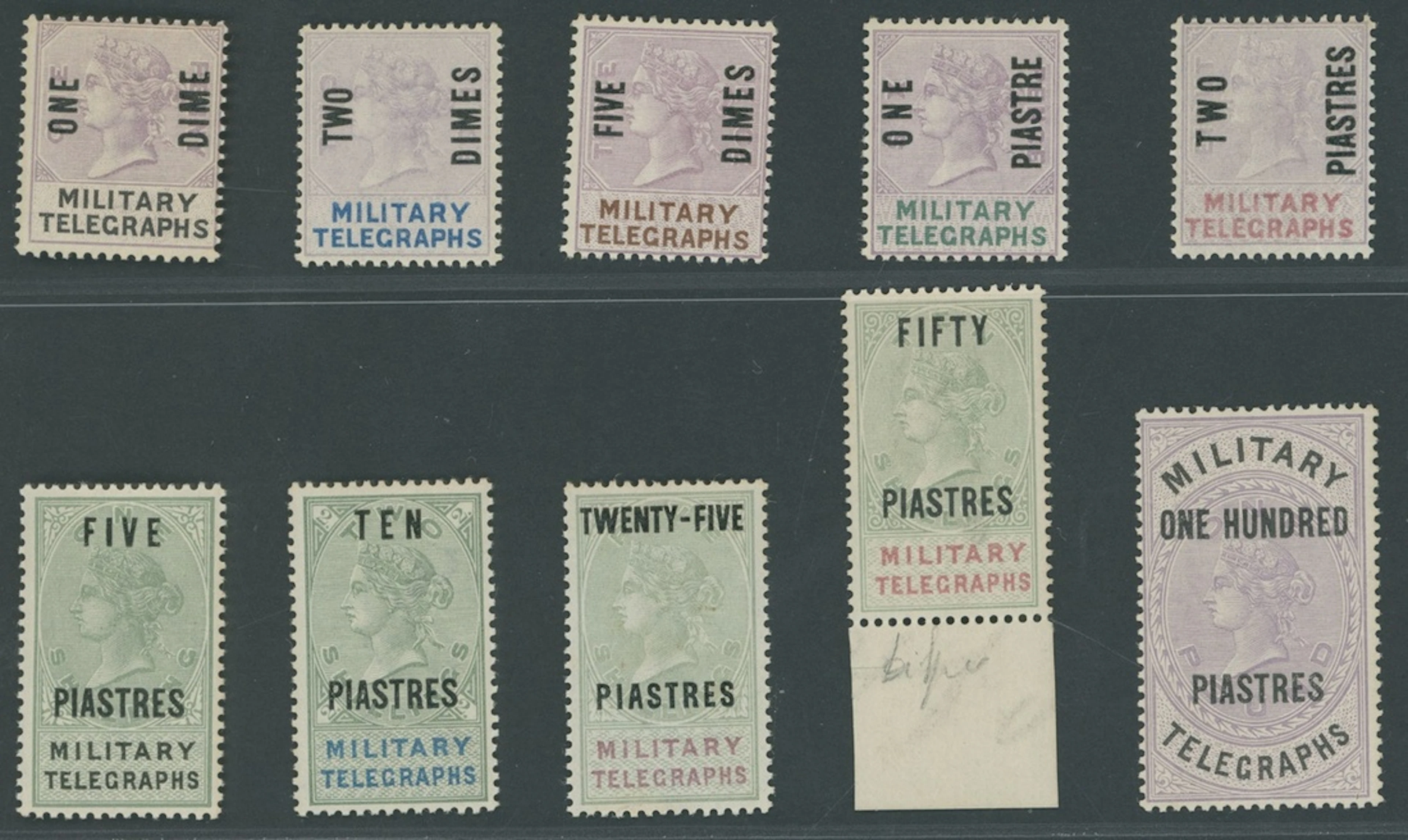 Great Britain Military Telegraphs Egypt 1887 1 dime on 1d. to 100pi.