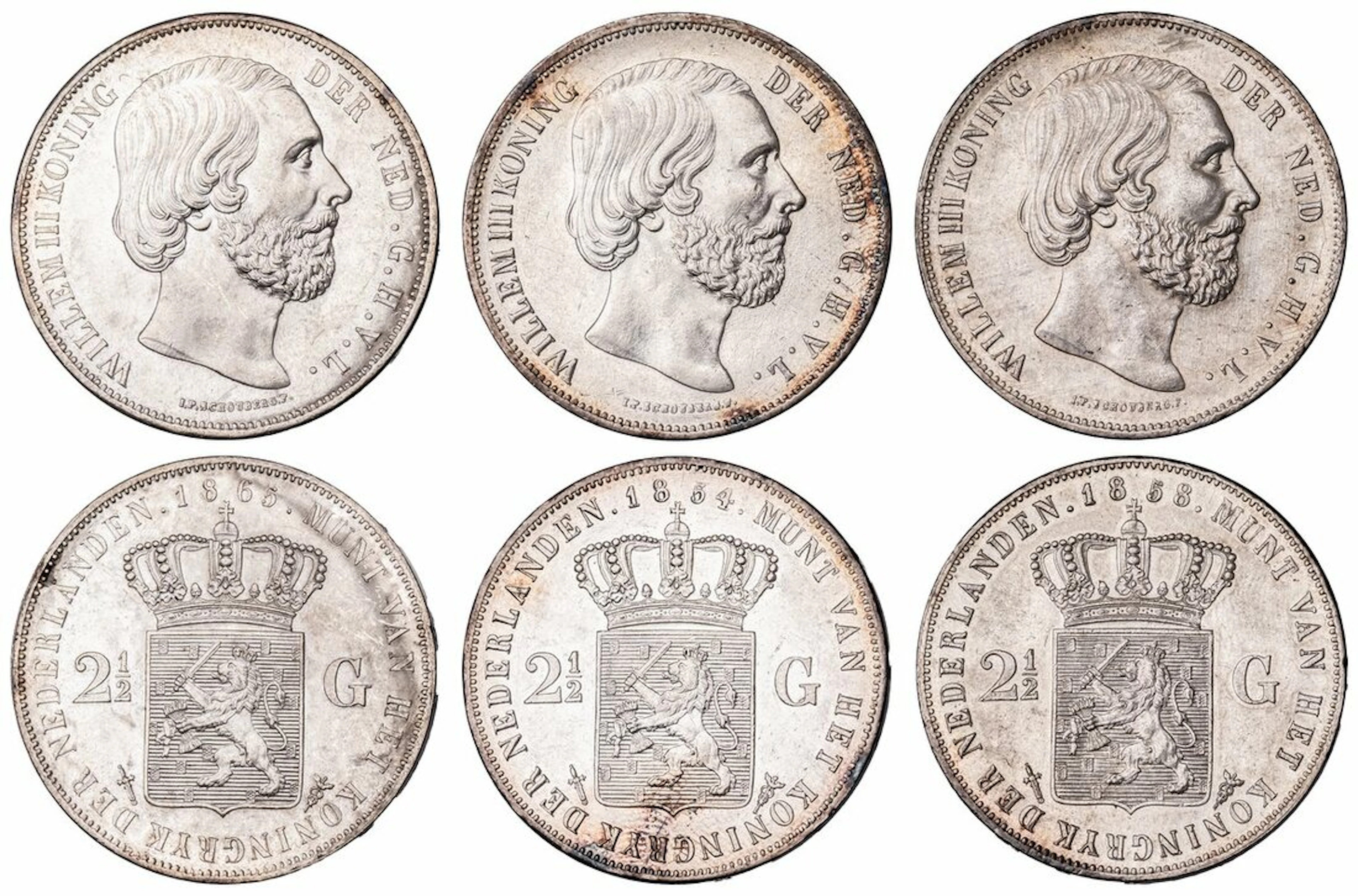 Netherlands, Willem III (1849-1890), 2 1/2 Gulden (3), 1854, Royal