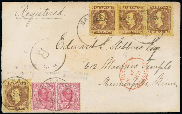 Sarawak 1899 Provisional Surcharges Covers 1899 (4 Dec.) envelope
