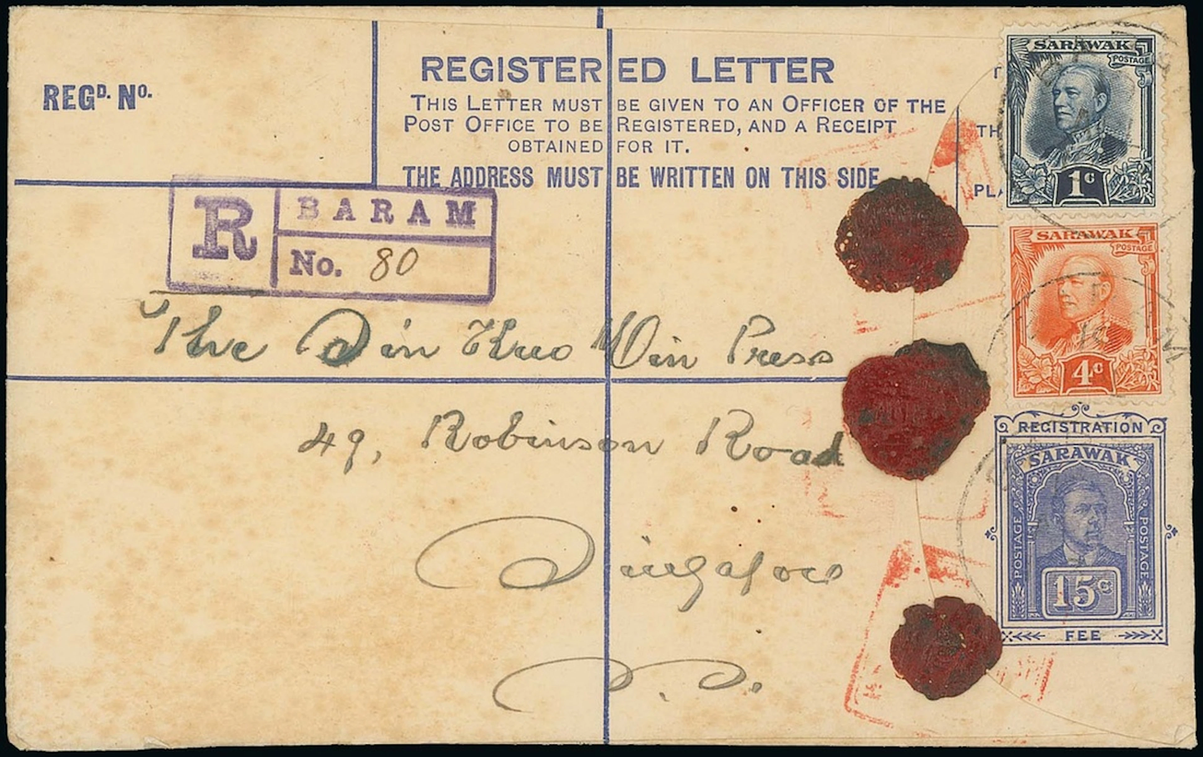 Sarawak Postal Stationery Registered Envelopes 1920 10c. 1922 (21