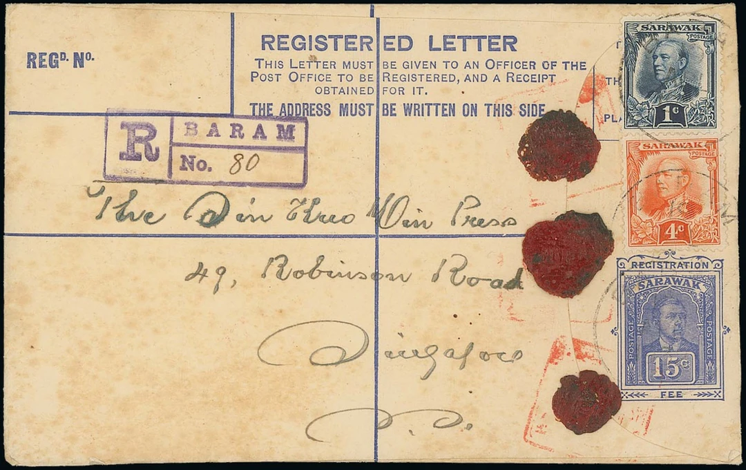 Sarawak Postal Stationery Registered Envelopes 1920 10c. 1922 (21
