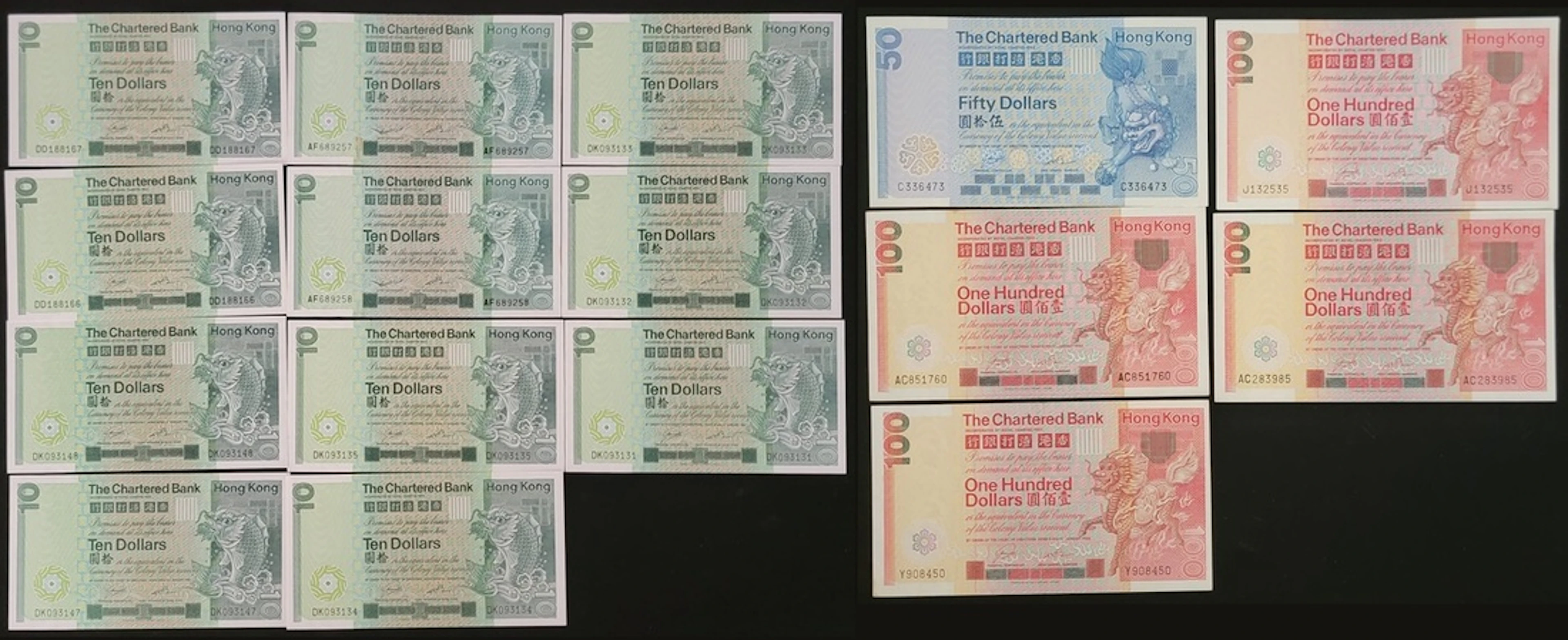 Chartered Bank, Hong Kong, a group of 16x, including $10 (11) 1981
