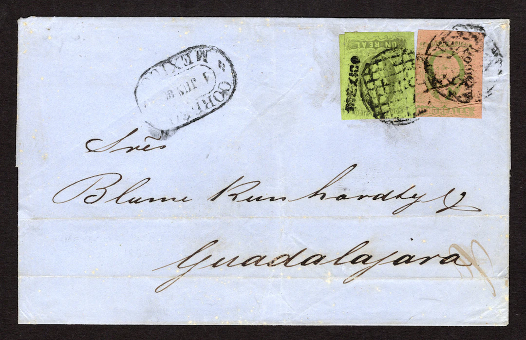 1861 "Hidalgos" Mexico District . 8r. Green on Brown and 1r. Black