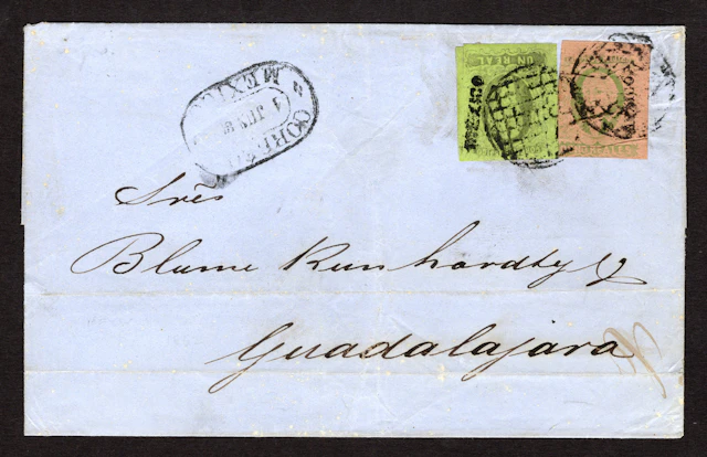 1861 "Hidalgos" Mexico District . 8r. Green on Brown and 1r. Black