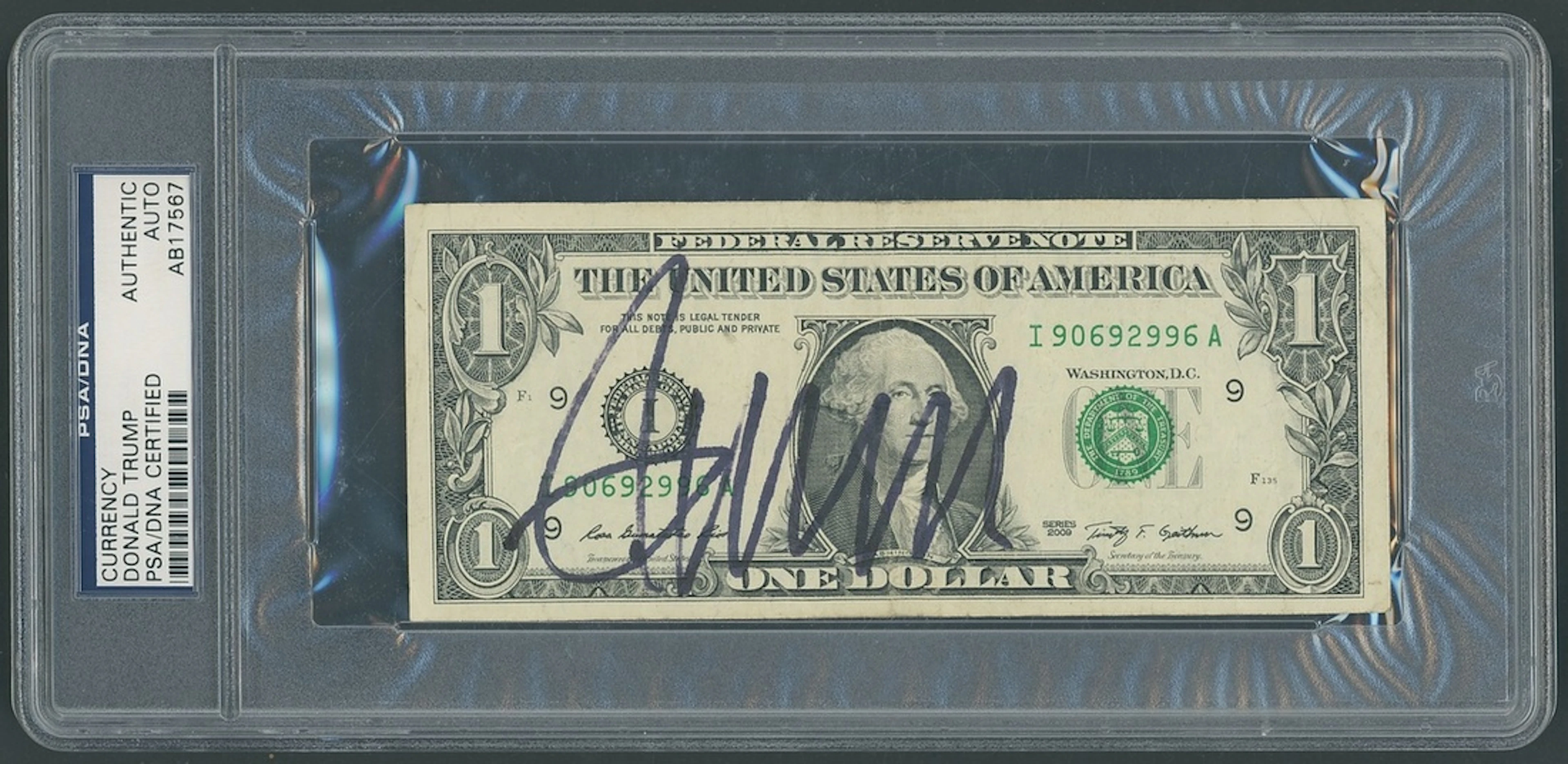 USA President Donald Trump One Dollar banknote signed in black felt