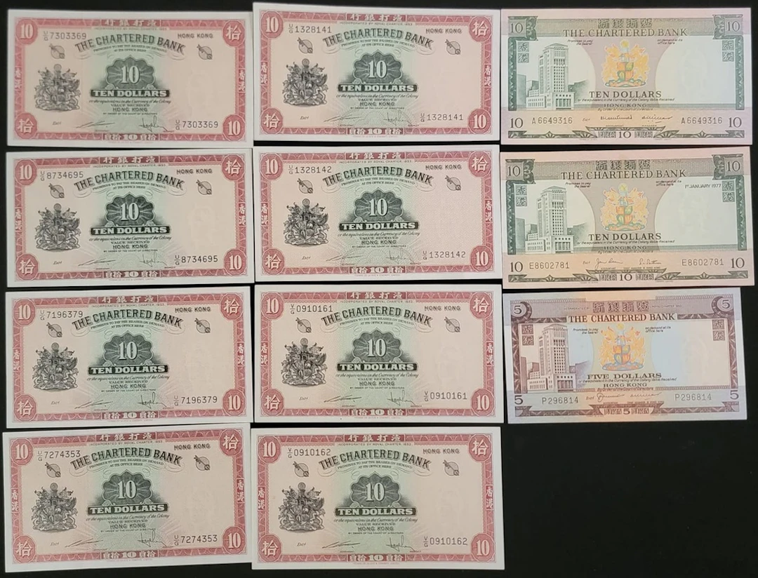 Chartered Bank, Hong Kong, a group of 11x, including $10 (8) ND (1962)