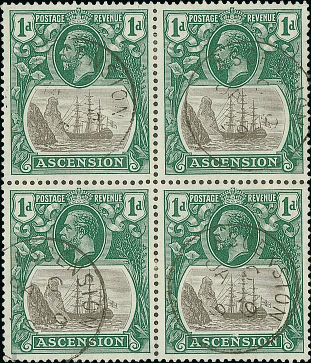 Ascension 1924-33 Script 1d. grey-black and bright blue-green used