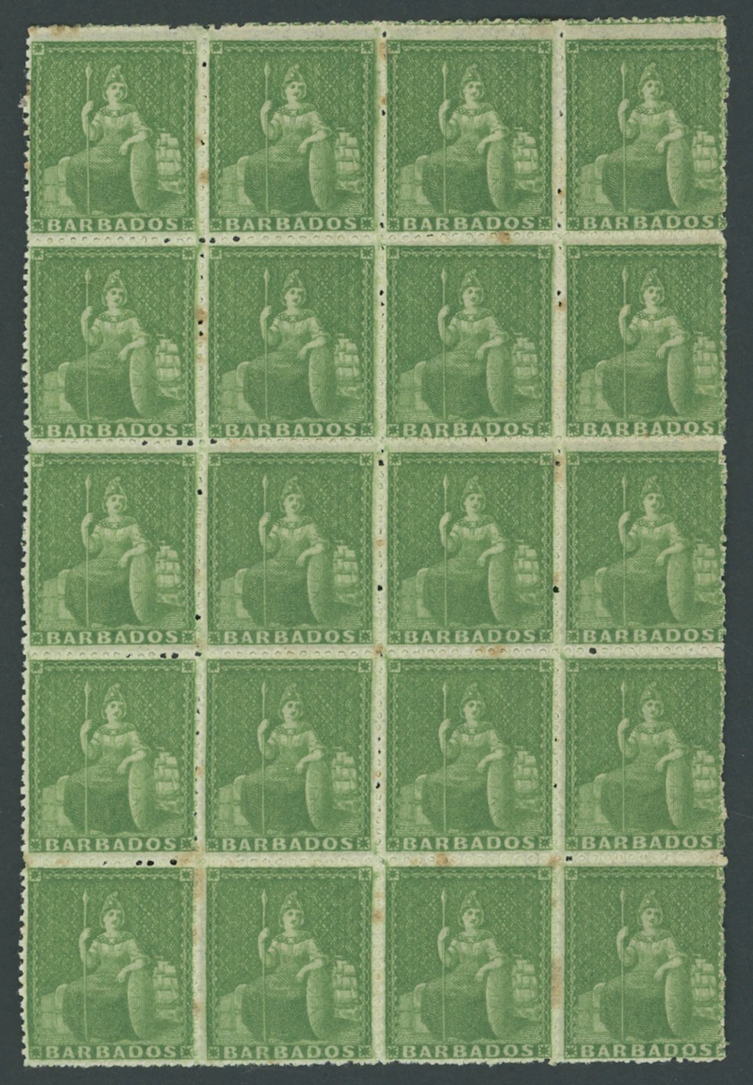 Barbados Britannia Issues 1861-70 no watermark, rough perf 14 to 16