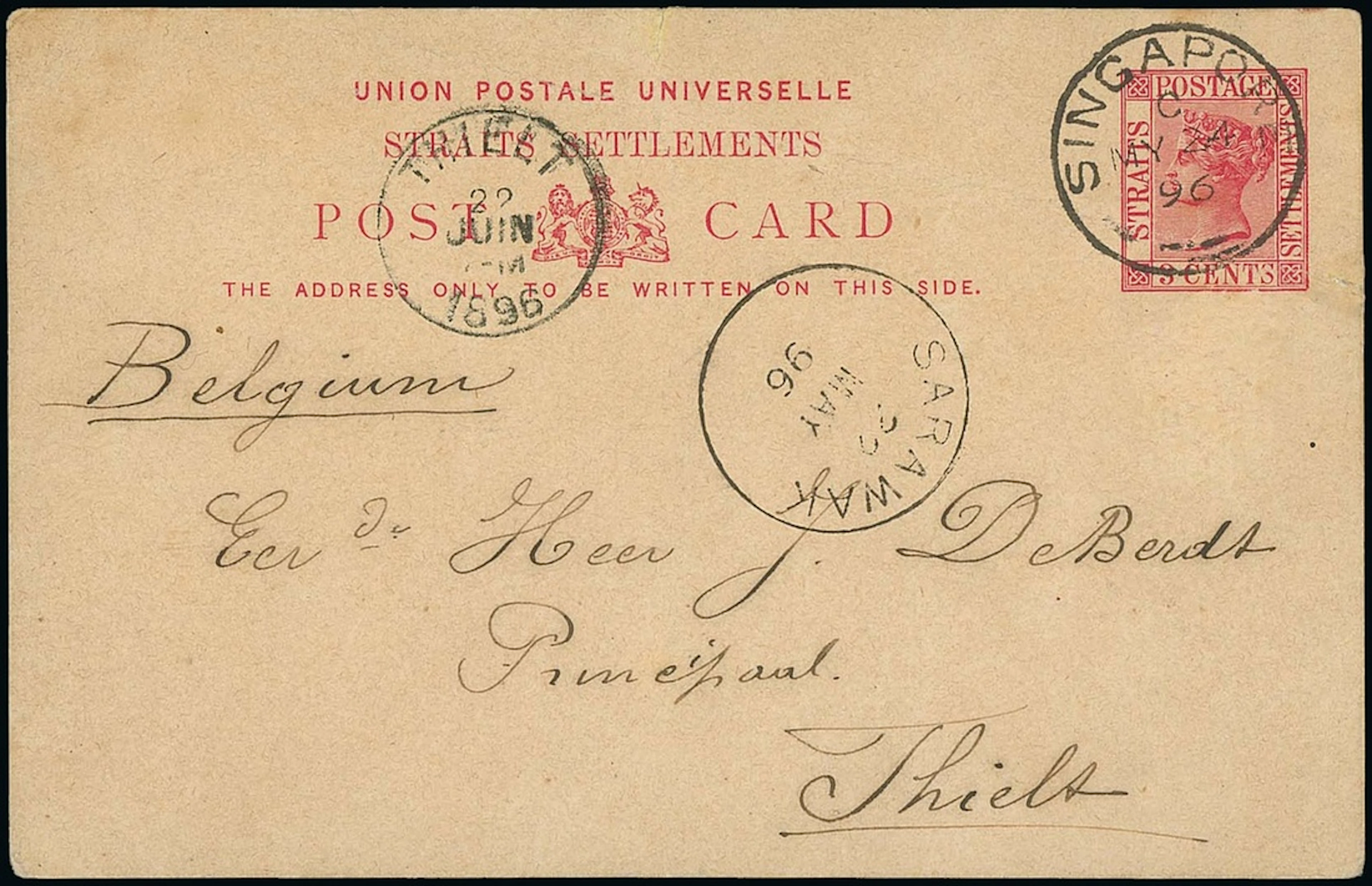 Sarawak Postal Stationery Forerunners 1896 (22 May) Straits Settlements
