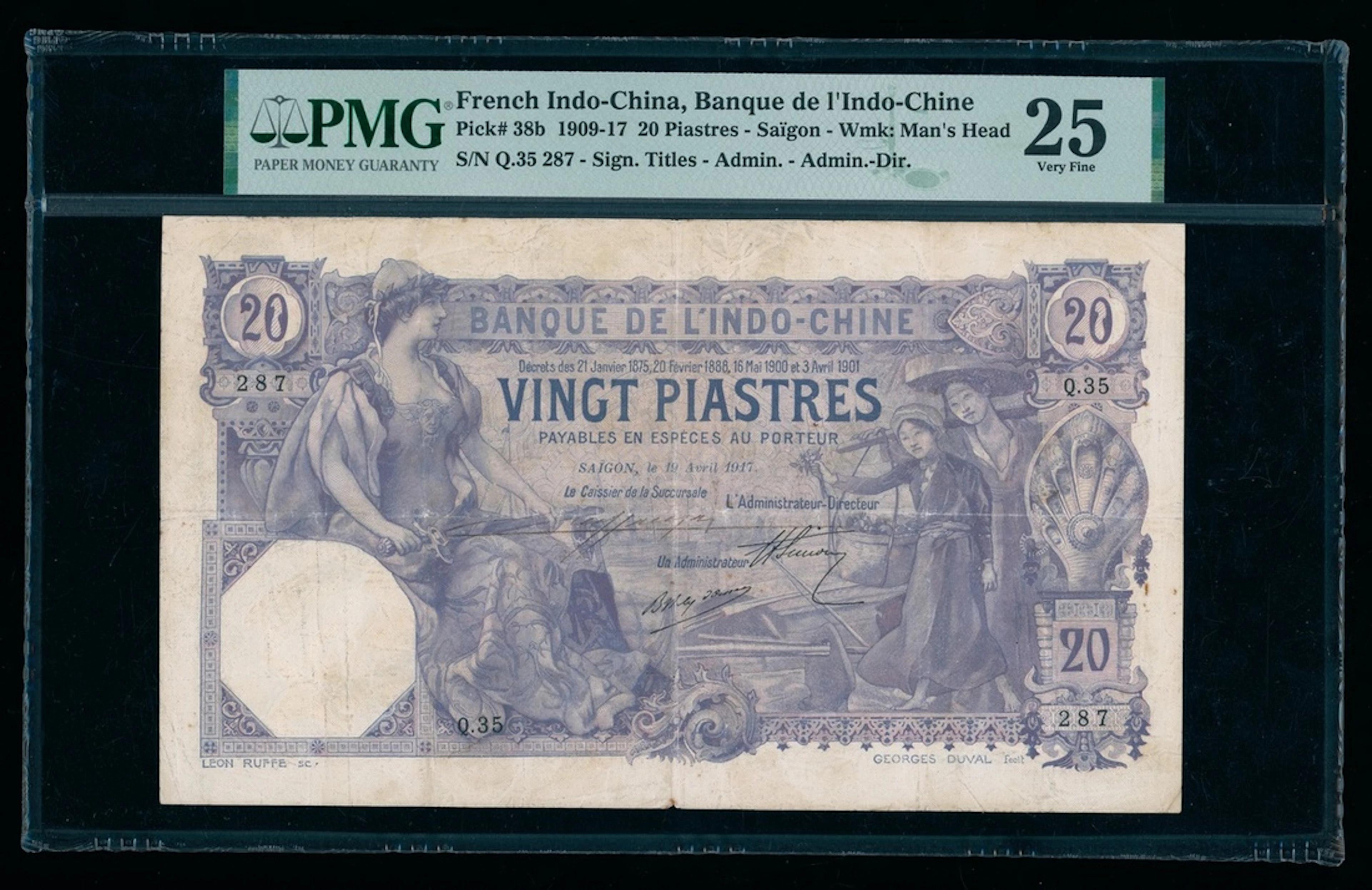 Banque de l'Indo-Chine, French Indo China, 20 piastres, Saigon, 1917