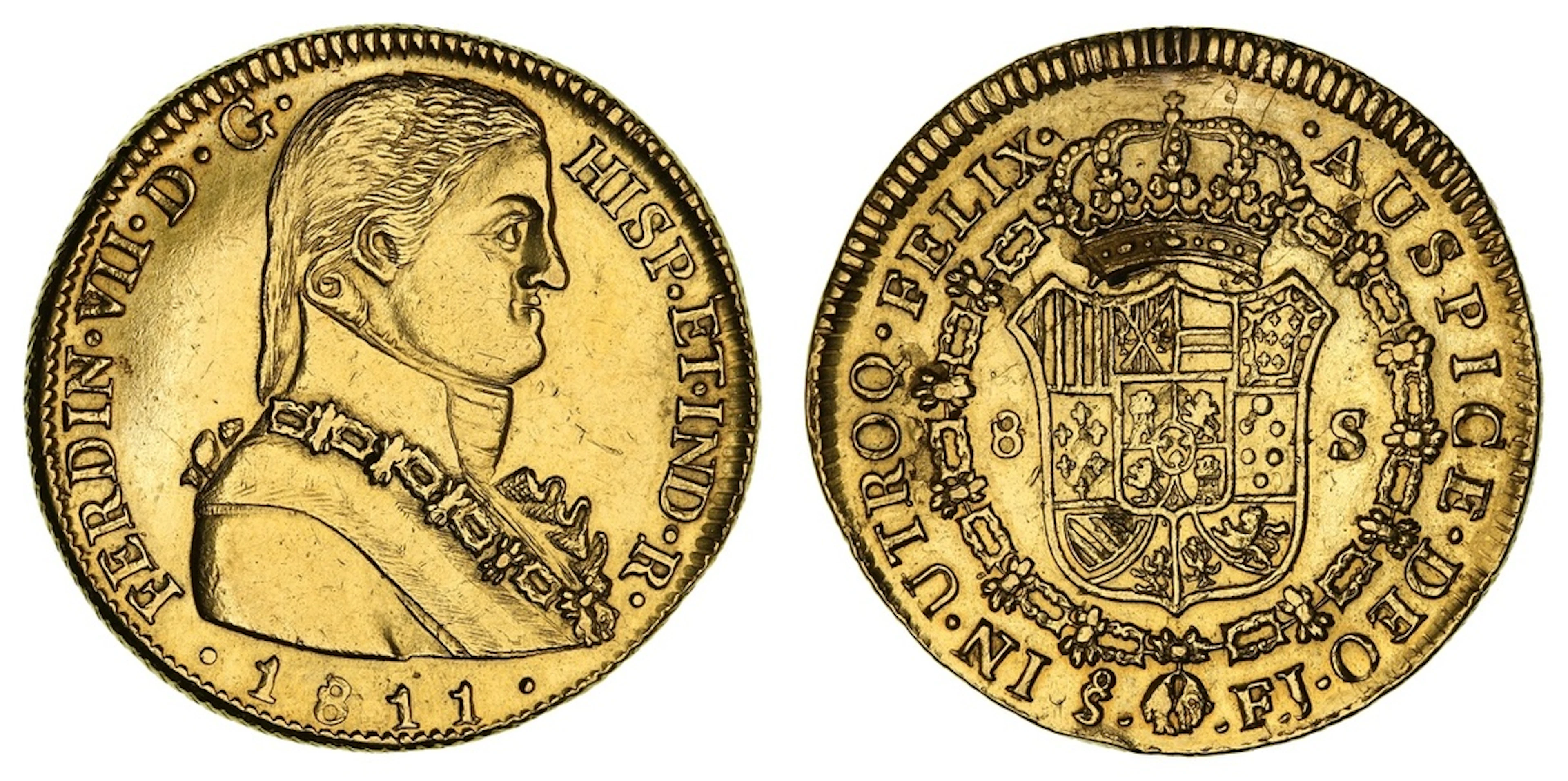 Chile, Ferdinand VII (1808-1833), Gold 8-Escudos 1811 So-FJ, Santiago