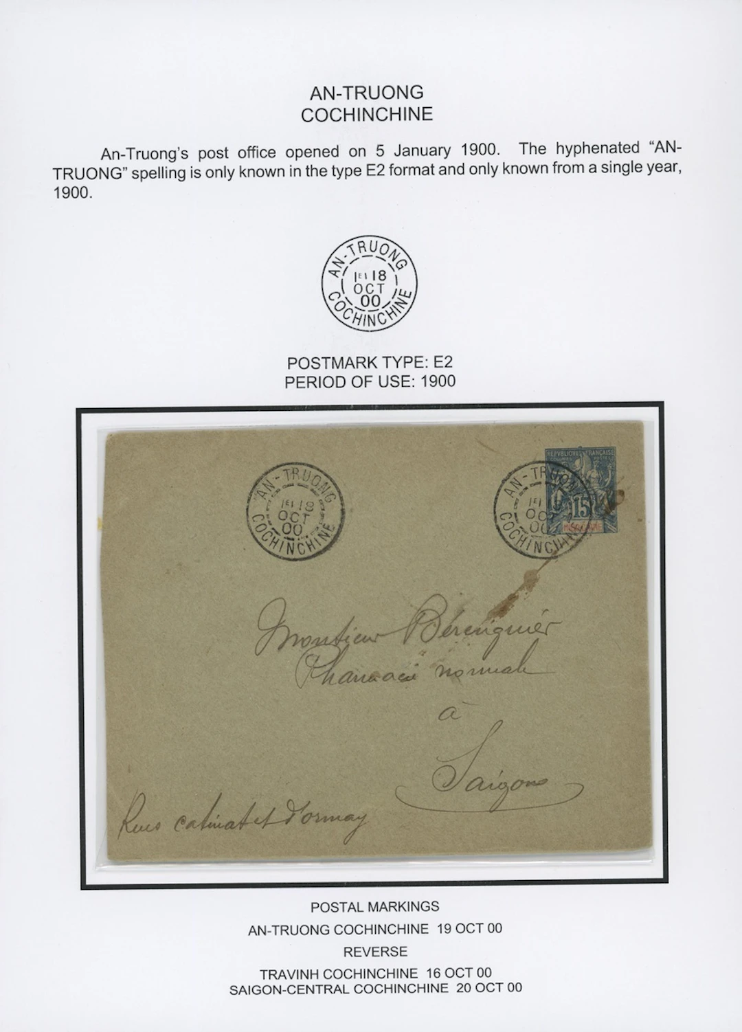 Indo-China French Indo-Chinese Post Office Cochinchine postmarks