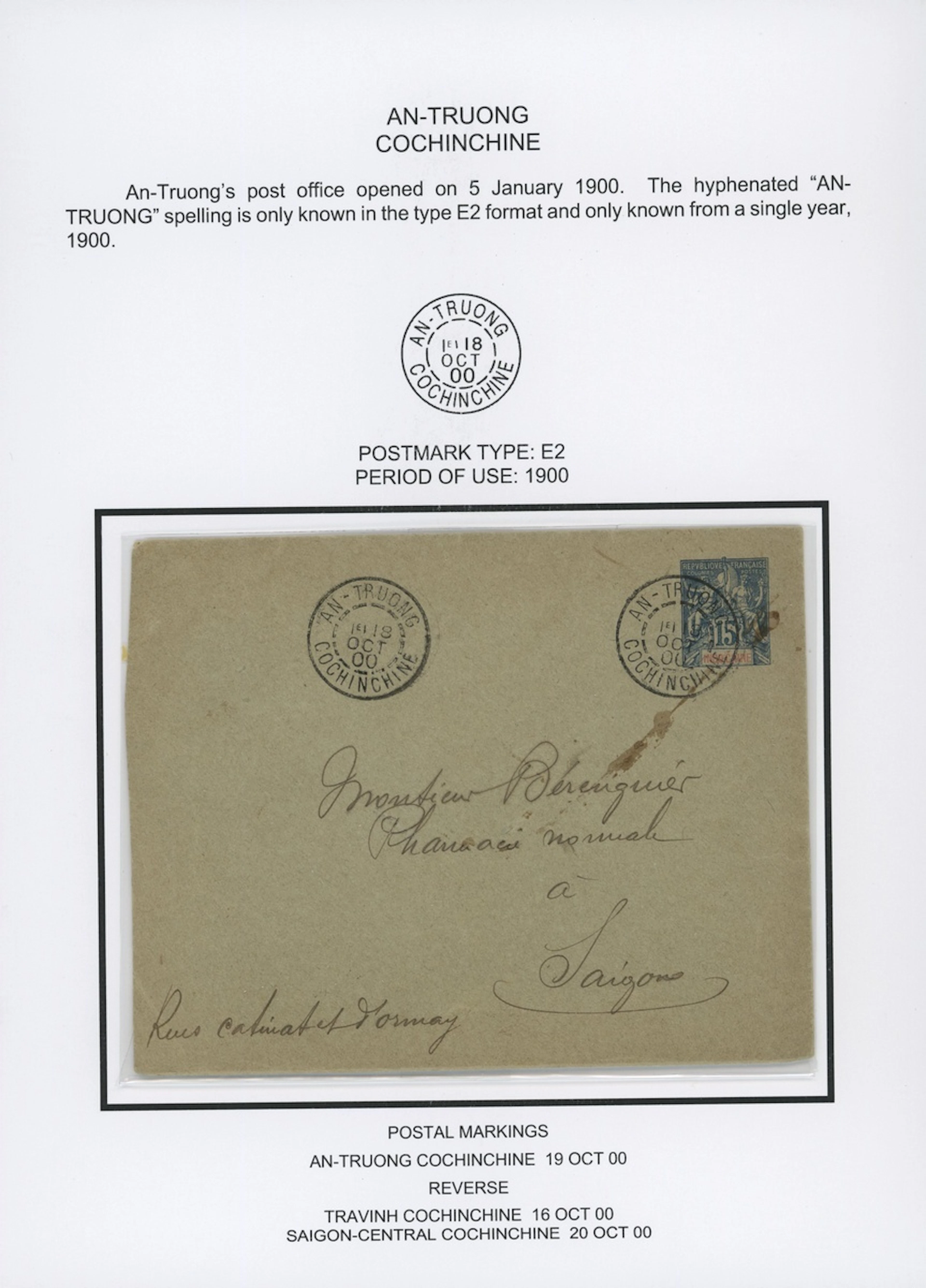 Indo-China French Indo-Chinese Post Office Cochinchine postmarks