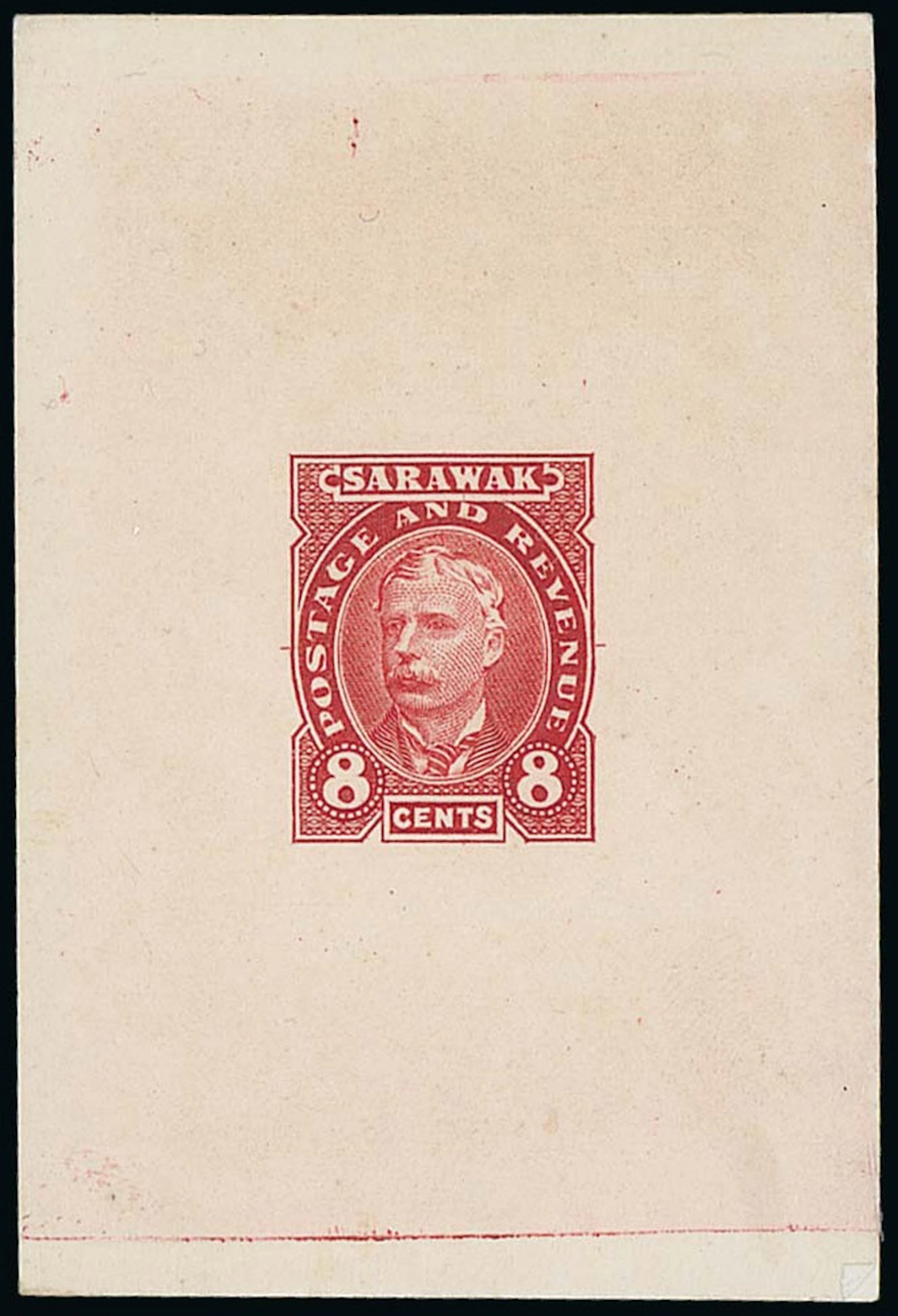 Sarawak 1895 Perkins Bacon Issue Die Proofs 8c. in carmine-red on