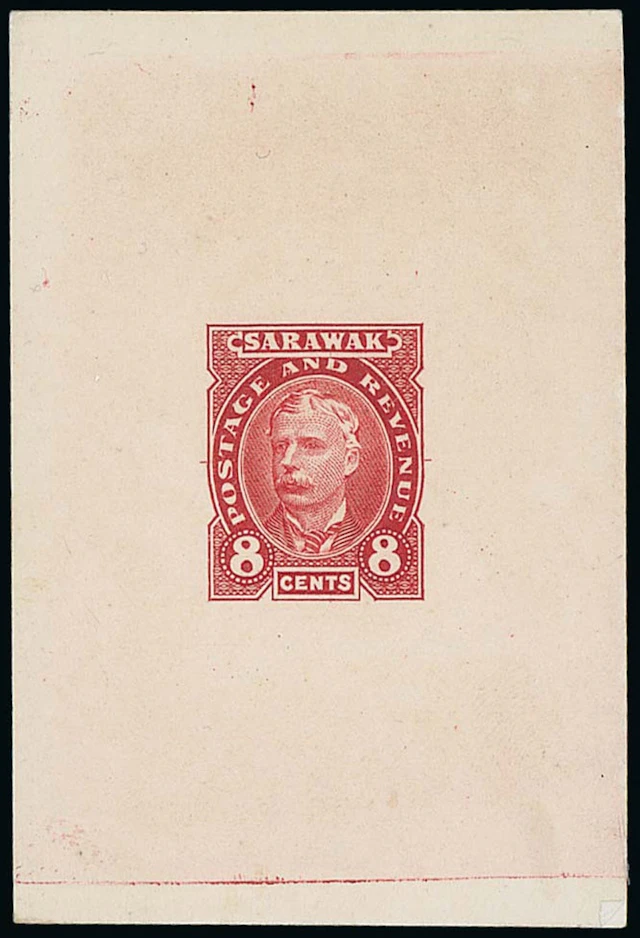 Sarawak 1895 Perkins Bacon Issue Die Proofs 8c. in carmine-red on