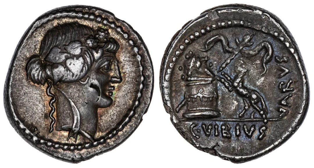 Roman Republic, C. Vibius Varus, AR Denarius, struck 42 BC, head of