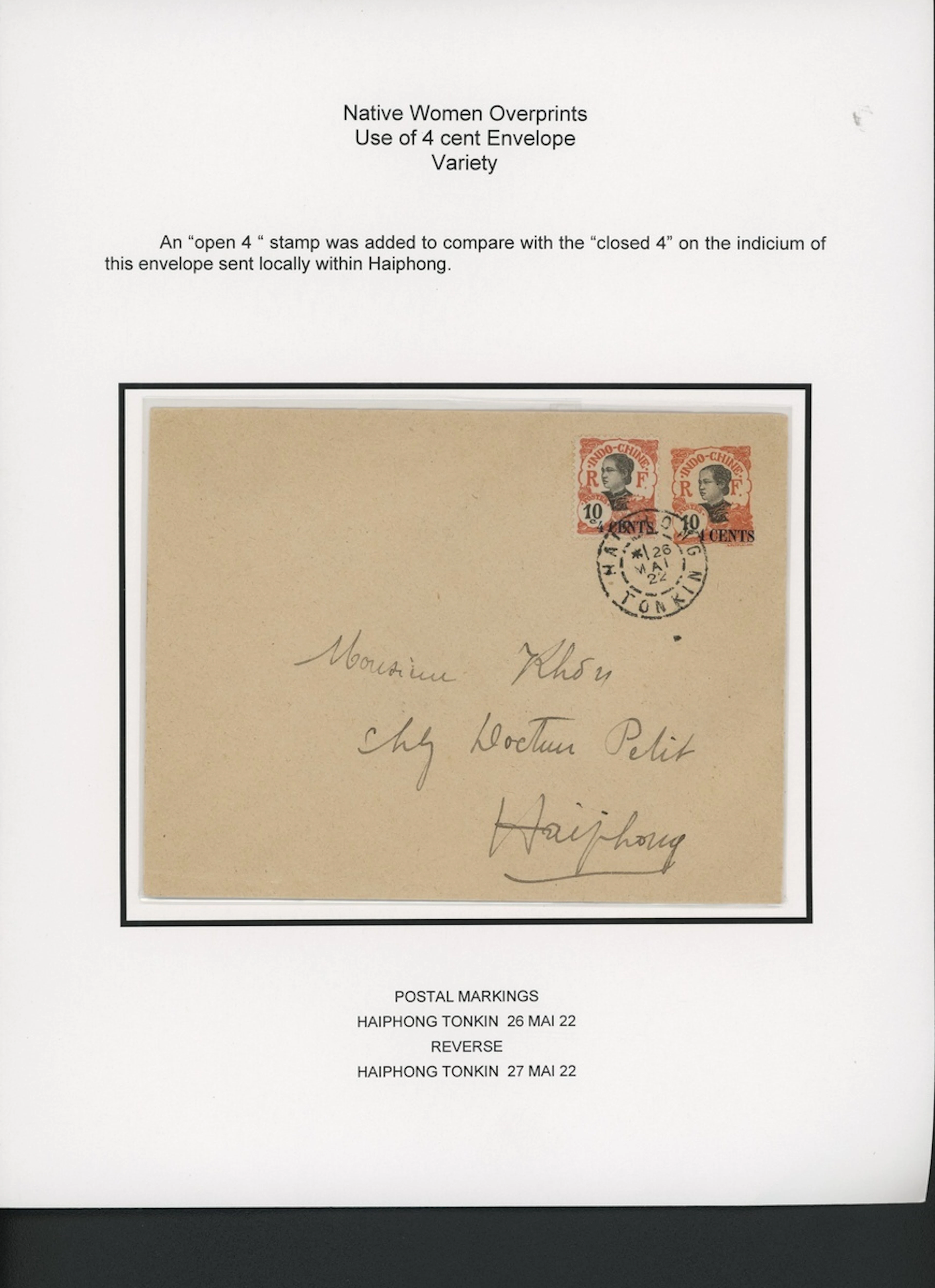 Indo-China French Indo-Chinese Post Office 1919 Native Women overprinted