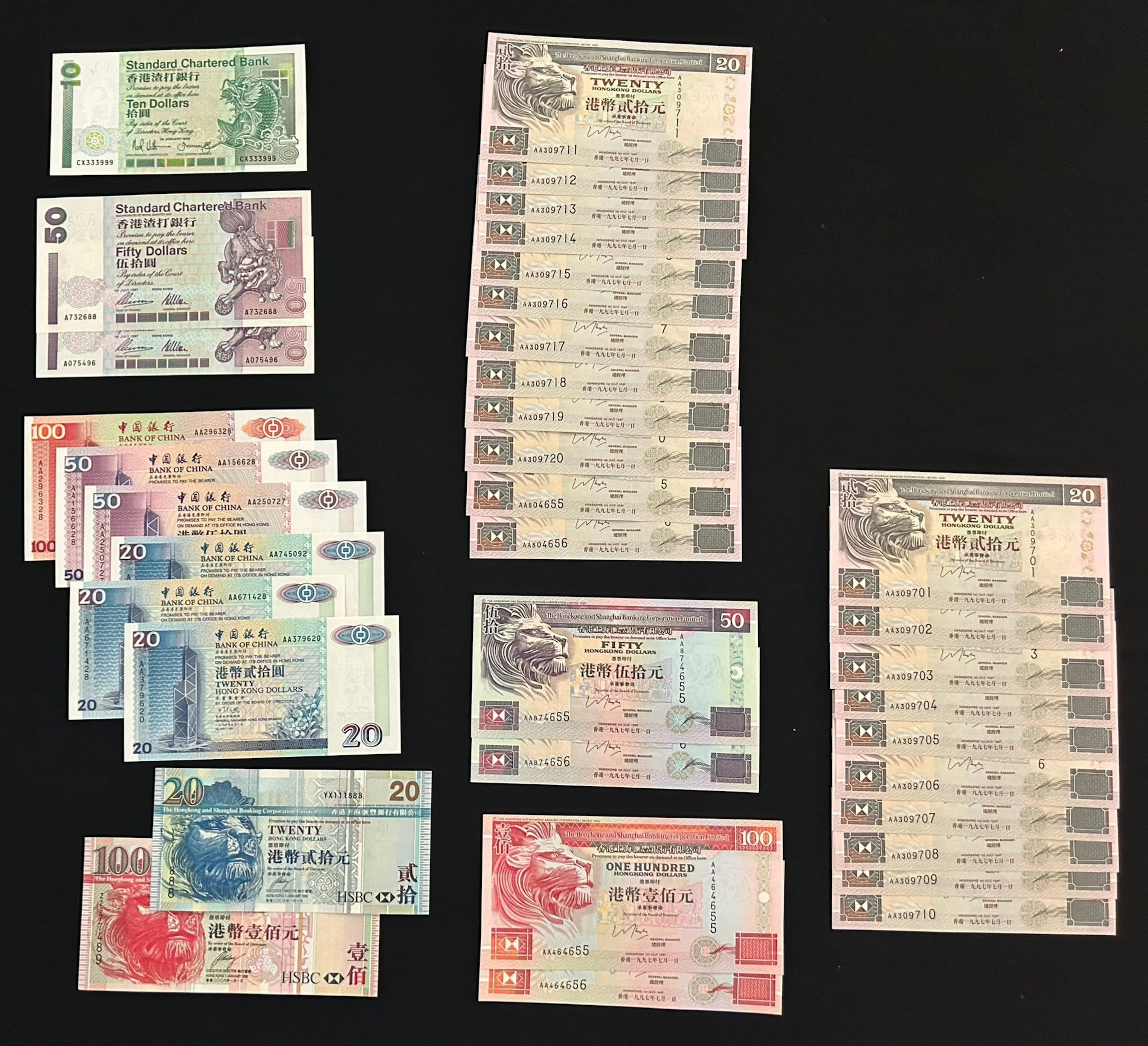 Hong Kong Banknotes, a group of 37x A/AA prefixes, replacements and