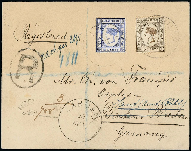 Labuan 1892-93 No Watermark Covers 1898 (22 Apr.) envelope registered