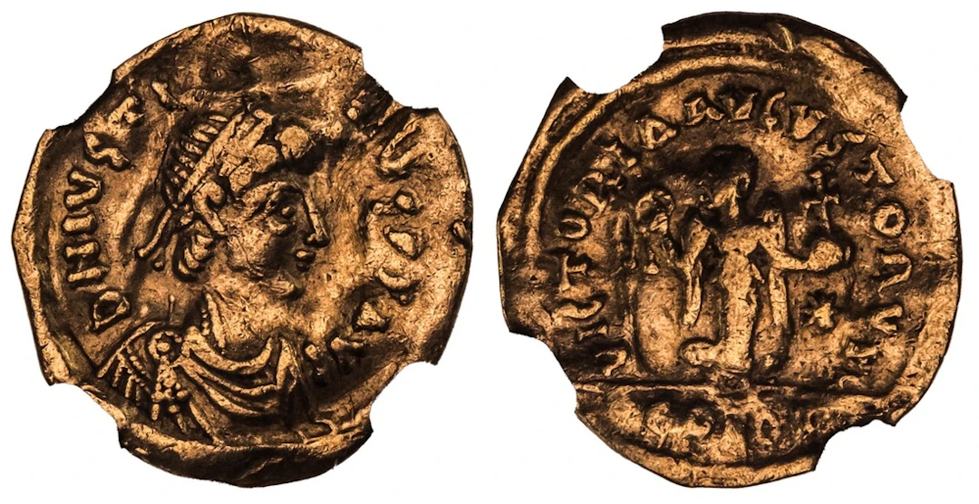 NGC VF | Byzantine Empire, Justin II (565-578), AV Tremissis, DN IVSTINVS