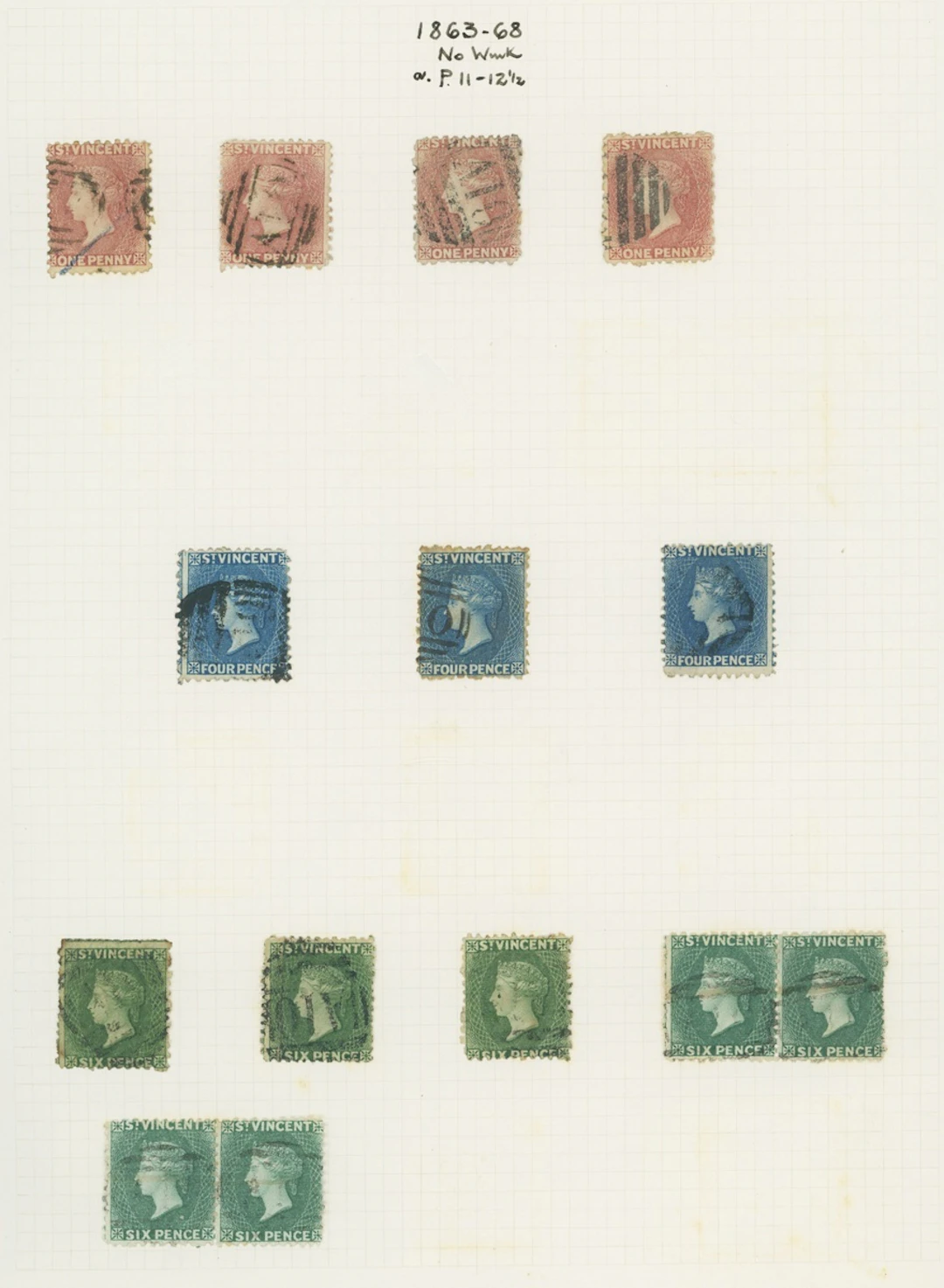 St. Vincent 1862-68 no watermark, perf 11 to 12½,, 1d. (4), 4d. (3)