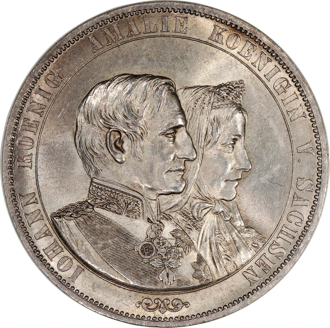 Germany, Saxony, [PCGS MS63] 2 talers, 1872-B, Dresden Mint, Golden