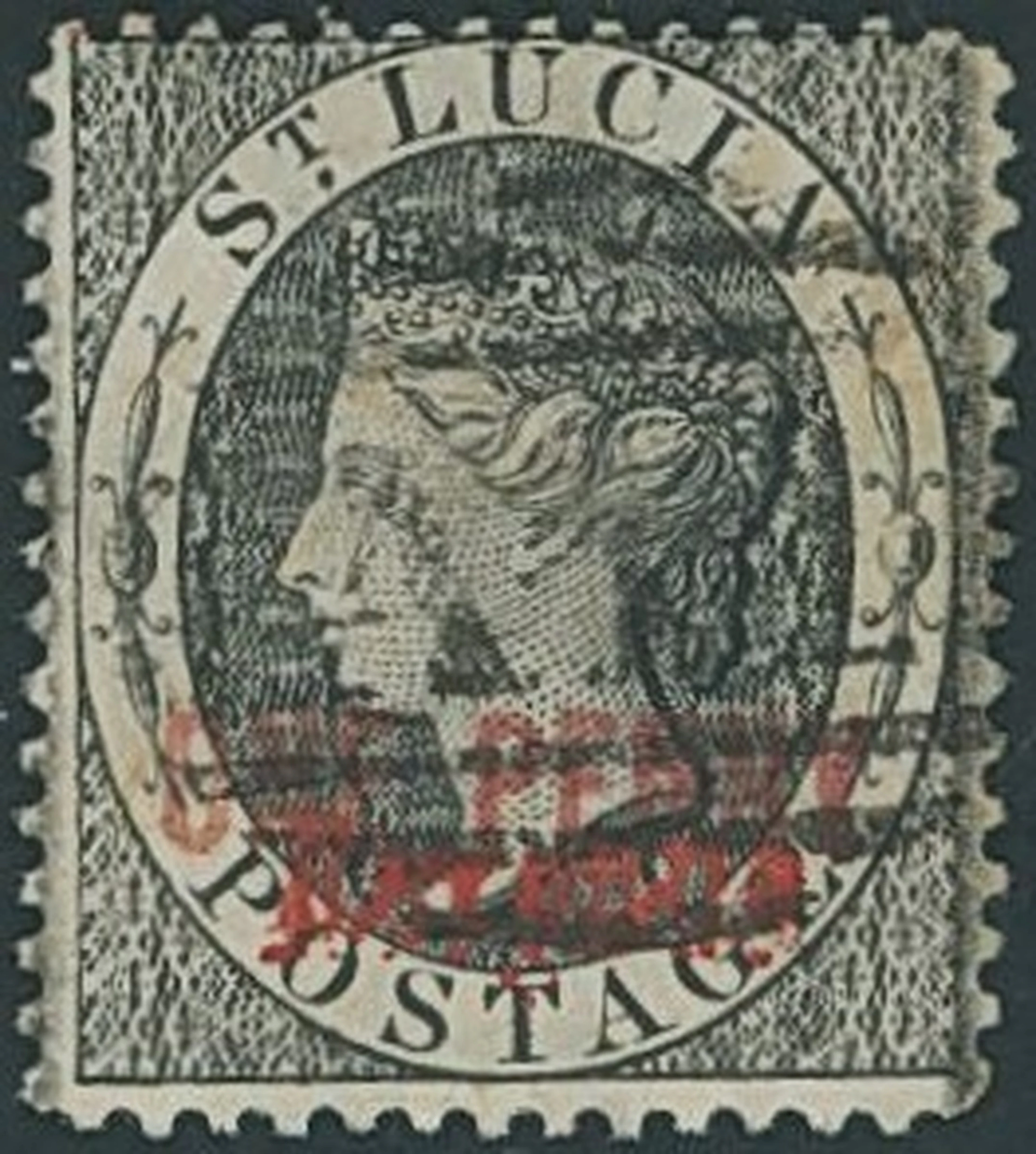 St. Lucia Postal Fiscal Stamps 1883 word 11mm. long, 1d. black shoing