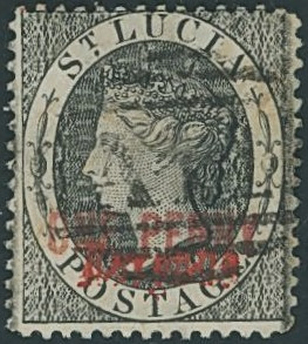 St. Lucia Postal Fiscal Stamps 1883 word 11mm. long, 1d. black shoing