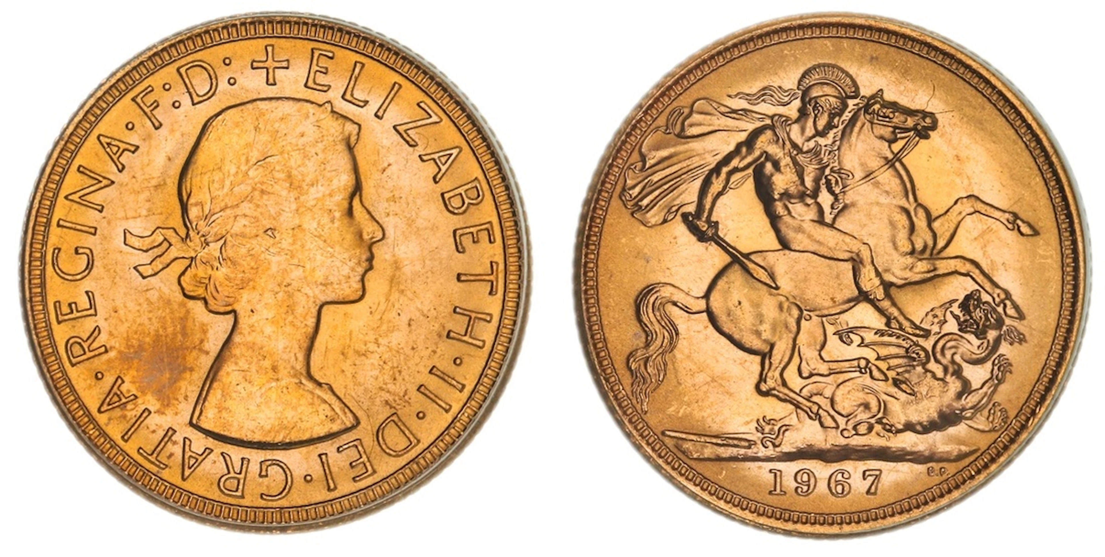 PCGS MS65 | Elizabeth II (1952-2022), Sovereign, 1967, by Mary Gillick