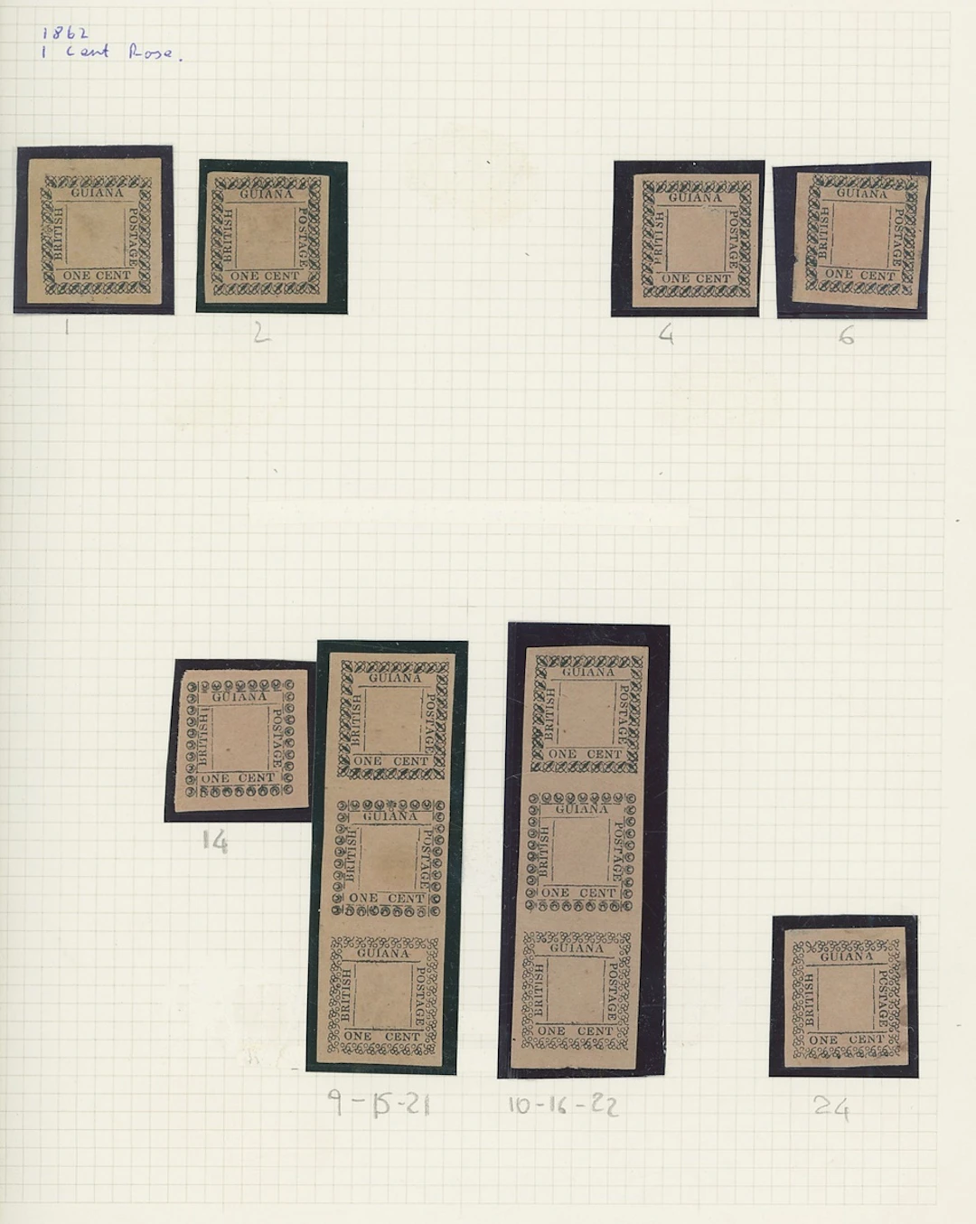 British Guiana 1862 Typeset 1c. rose Border Type A-B-C (S.G. Type