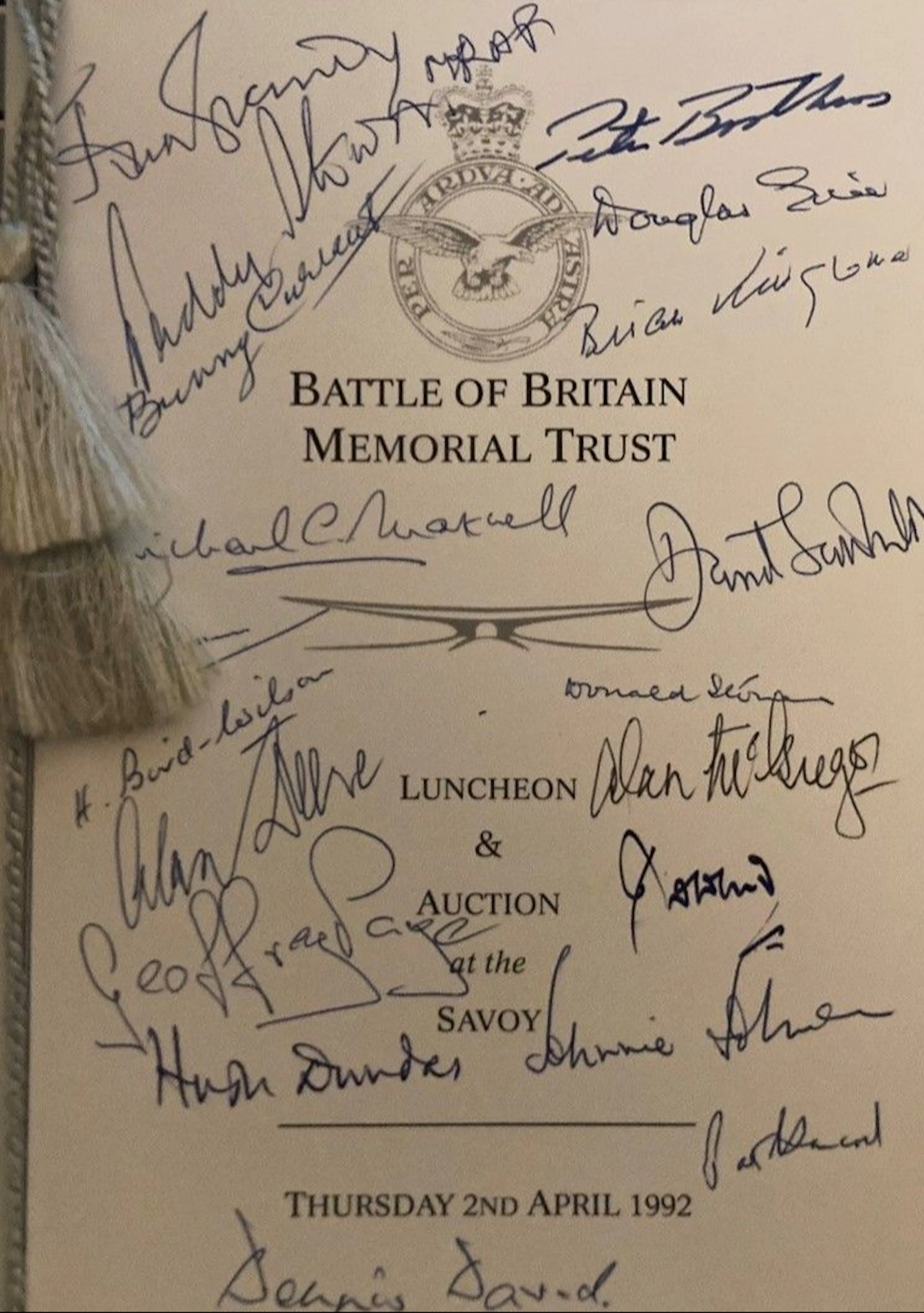 An attractive Battle of Britain Memorial luncheon menu and auction