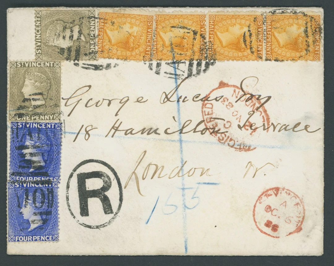 St. Vincent Covers and Cancellations 1883 (6 Oct.) "Lucas" envelope