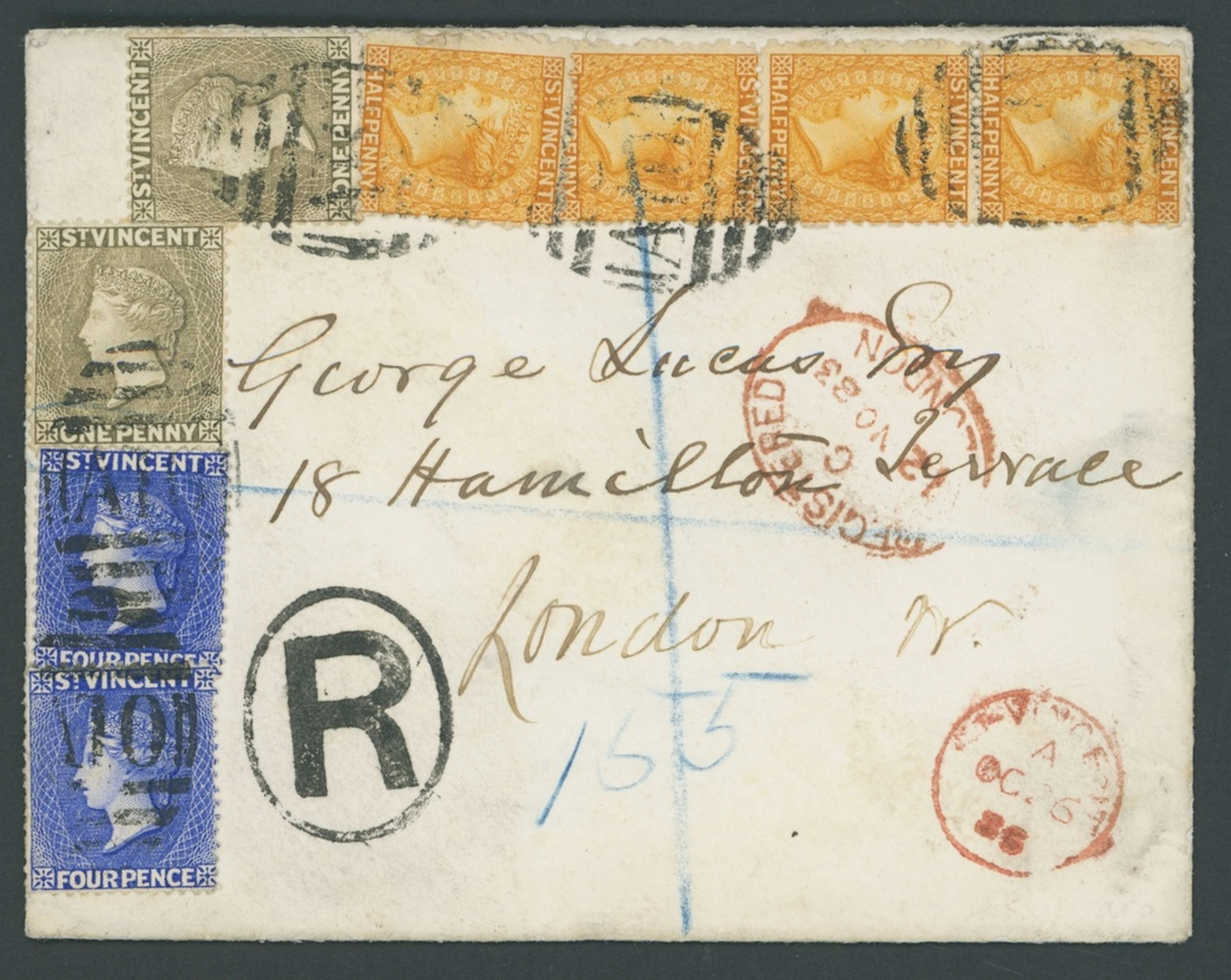 St. Vincent Covers and Cancellations 1883 (6 Oct.) "Lucas" envelope