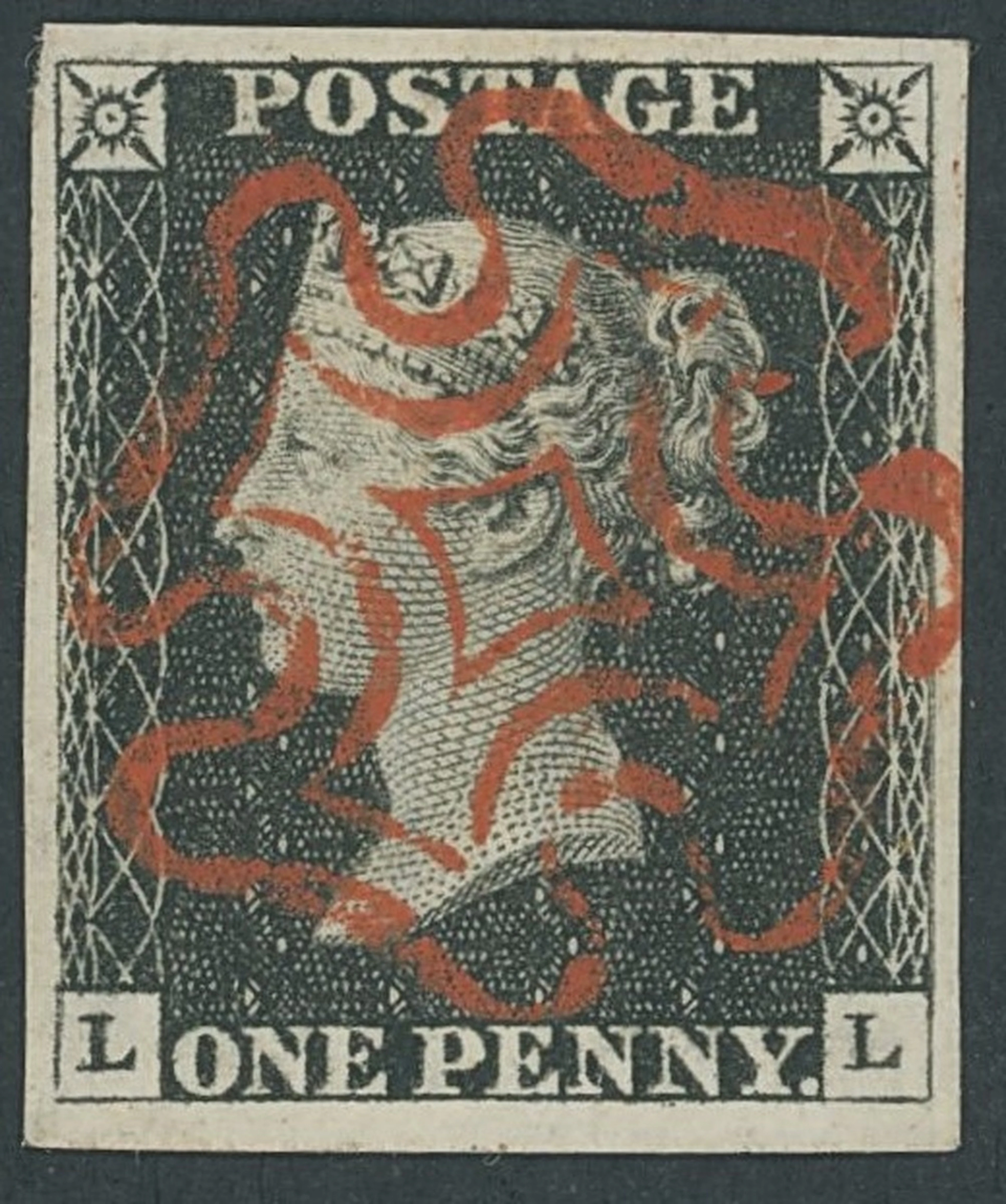 Great Britain 1840 One Penny Black Plate 1b LL, re-cut side lines
