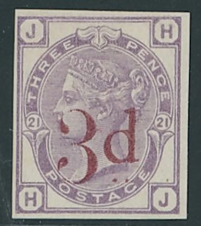 Great Britain 1880-83 3d. on 3d. lilac imperforate imprimatur, Plate