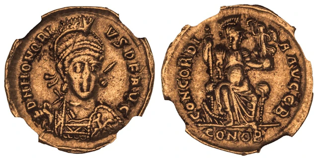NGC Ch VF | Roman Empire, Honorius (AD 393-423), AV Solidus, struck