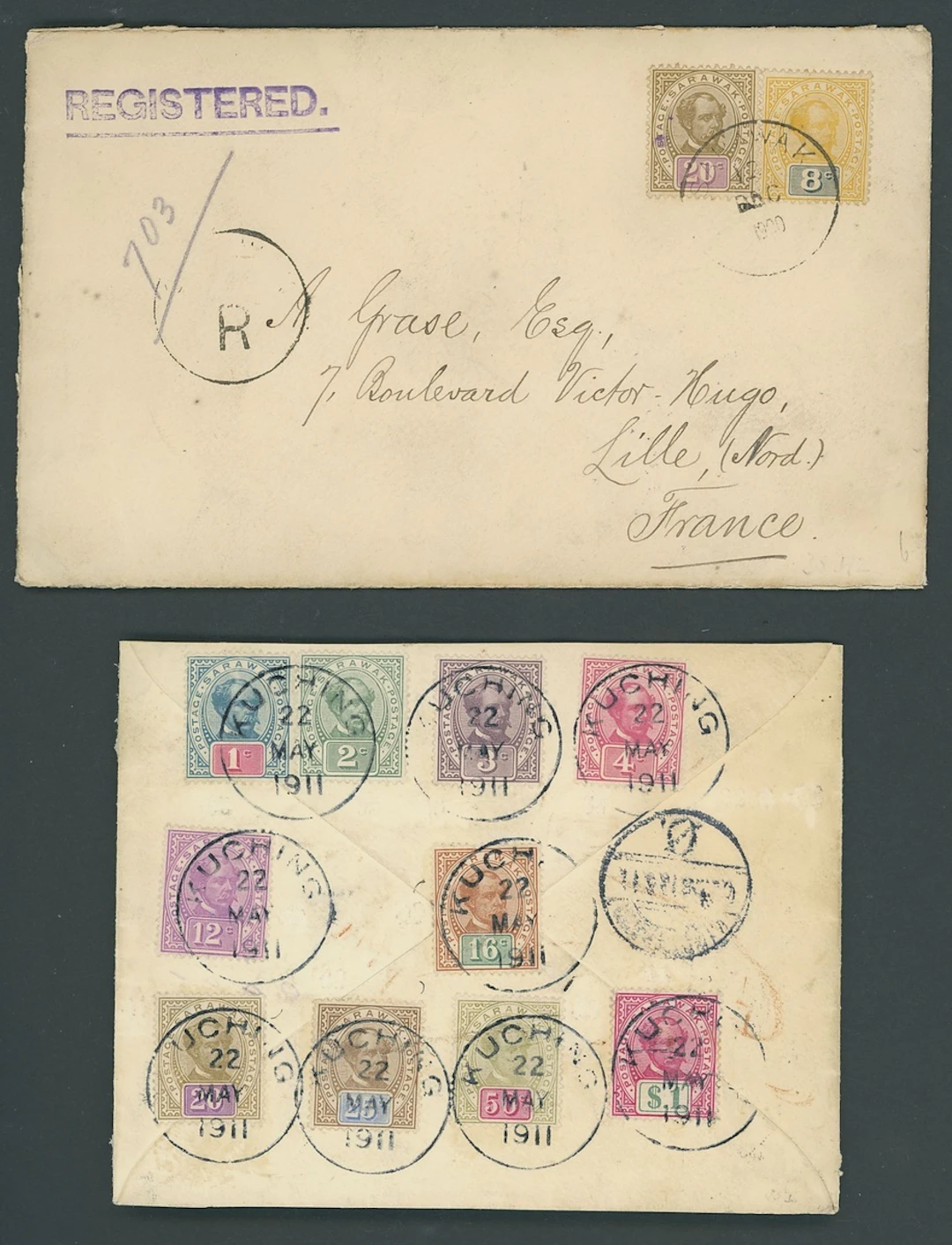 Sarawak 1899-1908 "postage postage" Issue Covers 1900 (12 Dec.) envelope