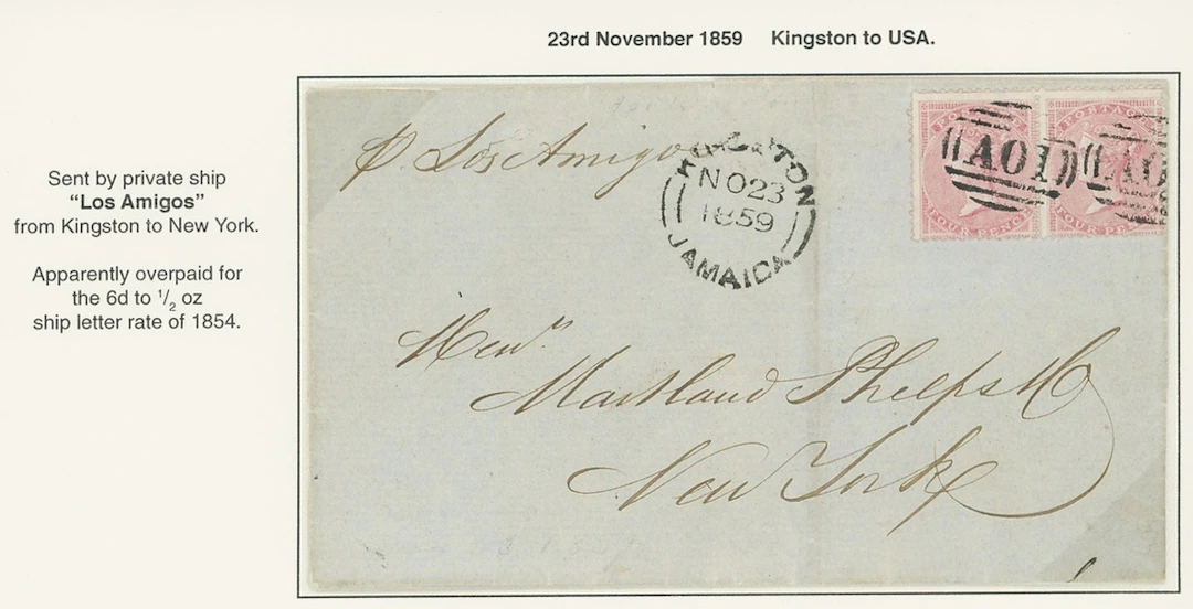 Jamaica Great Britain used in Jamaica Overseas Packet Letter, May