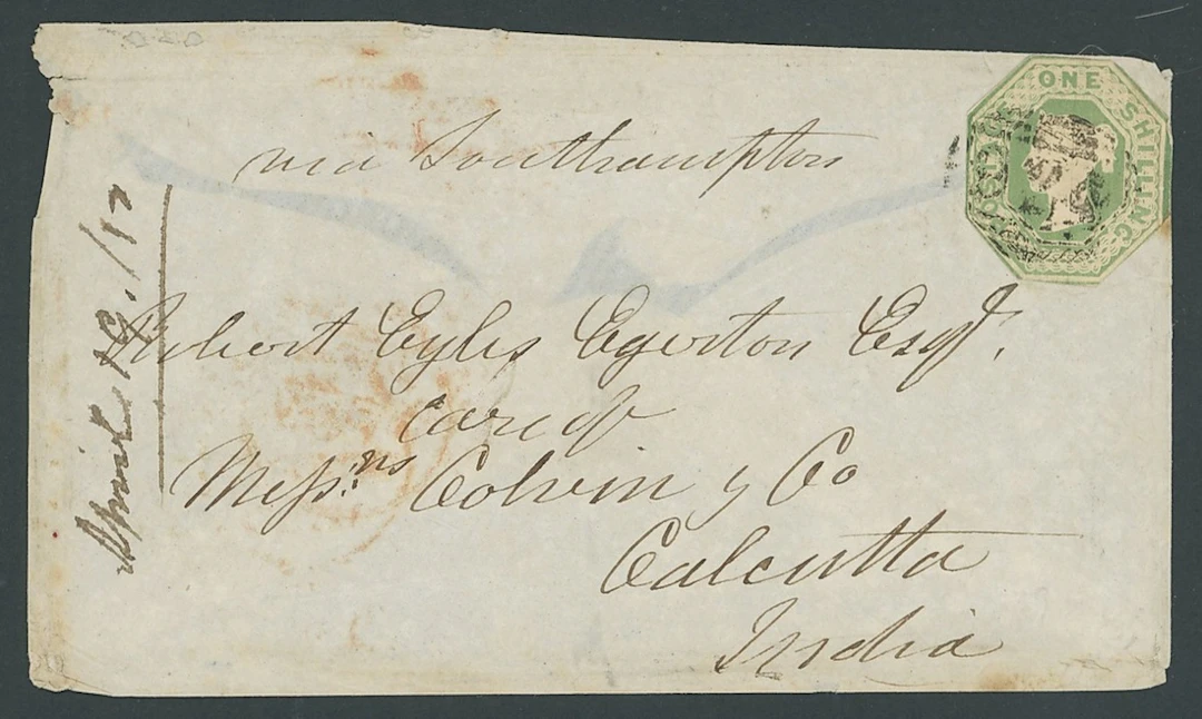 Great Britain 1847-54 Embossed 1850 (19 Aug.) envelope from Wrexham