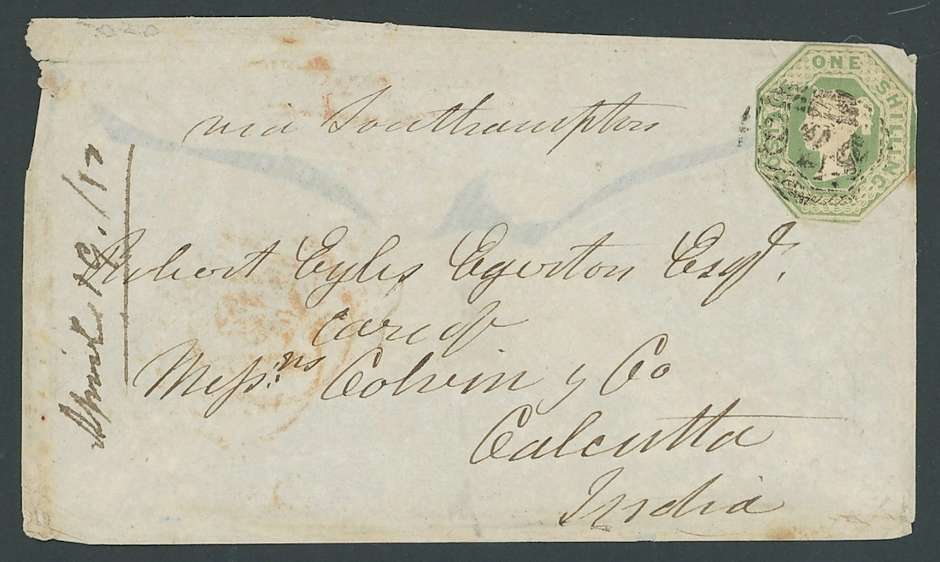 Great Britain 1847-54 Embossed 1850 (19 Aug.) envelope from Wrexham