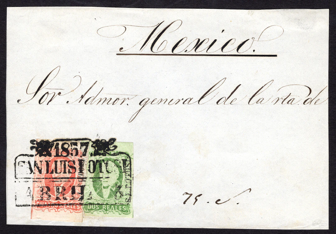 1856 "Hidalgos" Guadalajara. 2r. Emerald (first plate) and 4r. Red